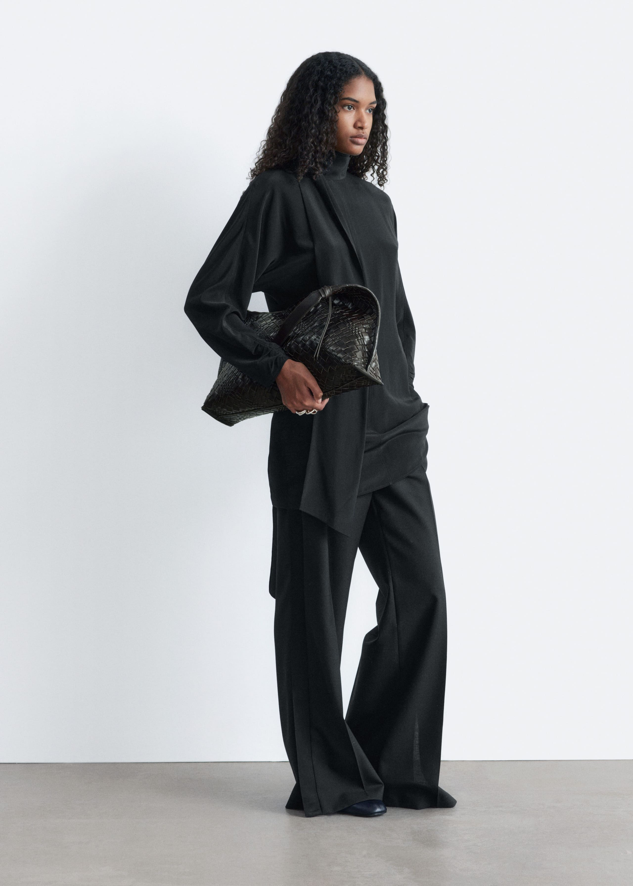 Image of Bow-Collar Silk Mini Dress