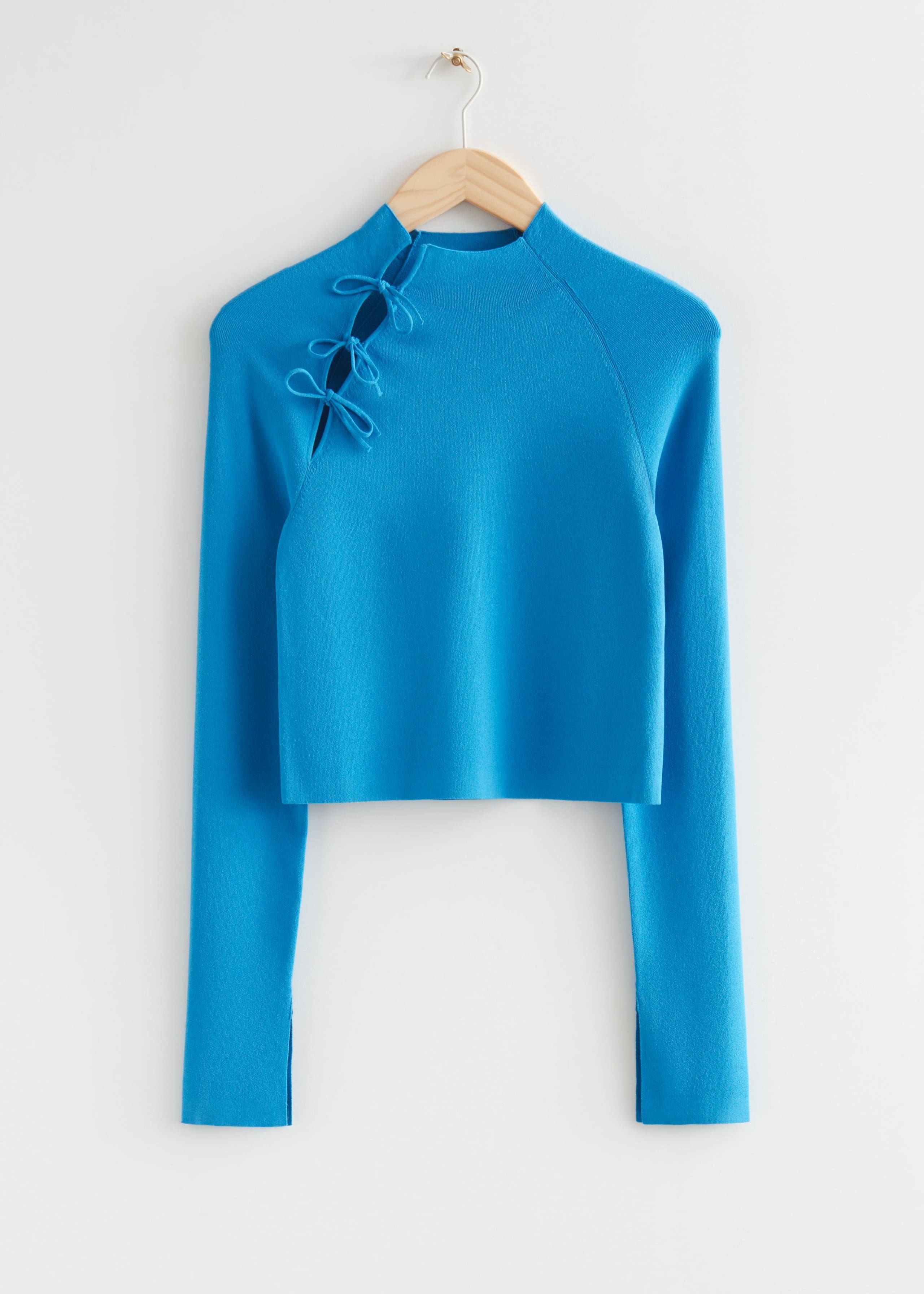 Cropped Asymmetric Tie Jumper - Blue - Still Life