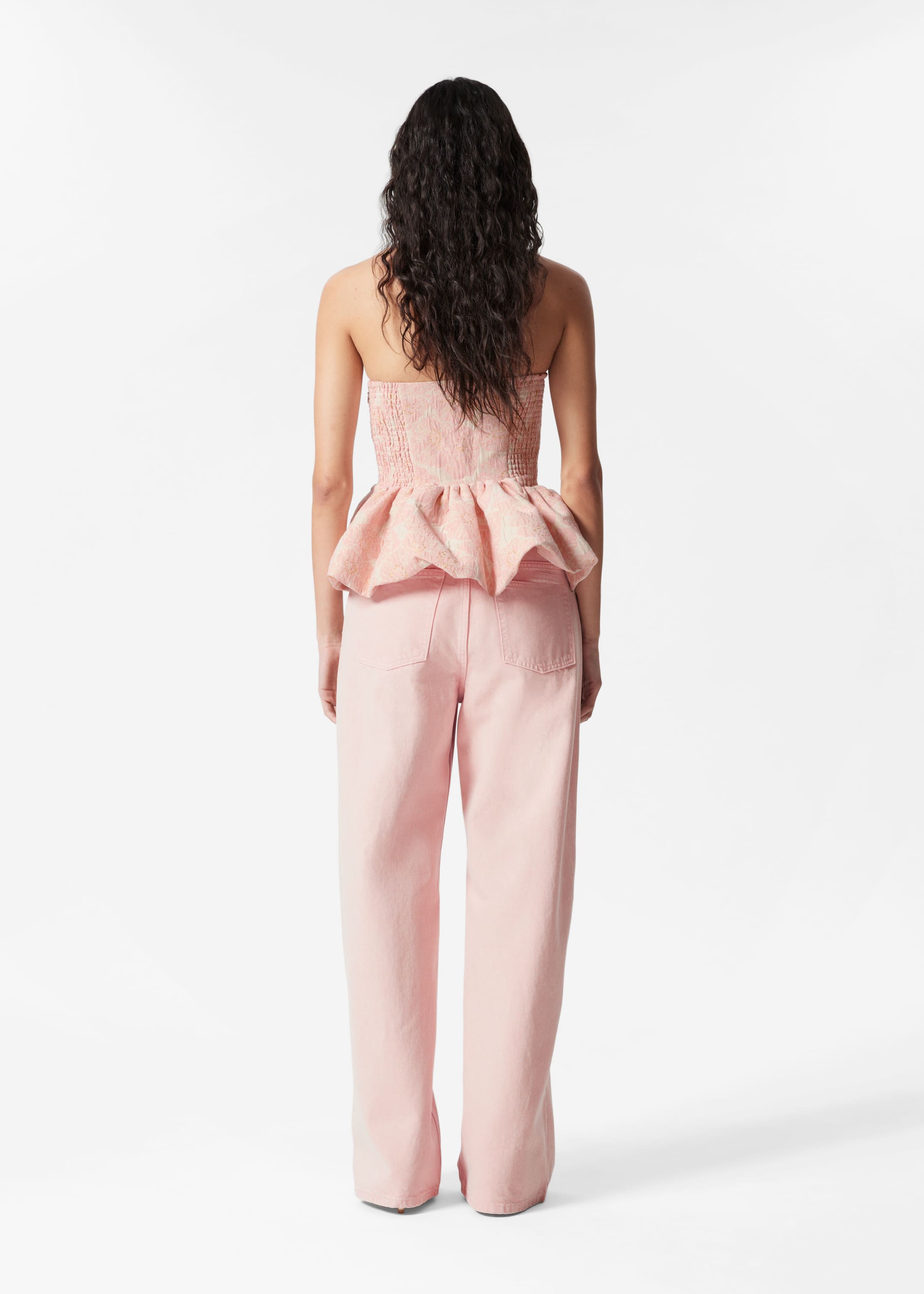 Visa större bild: Jacquardvävd bandeautopp med peplum - Ljusrosa - DAM | H&M SE 4