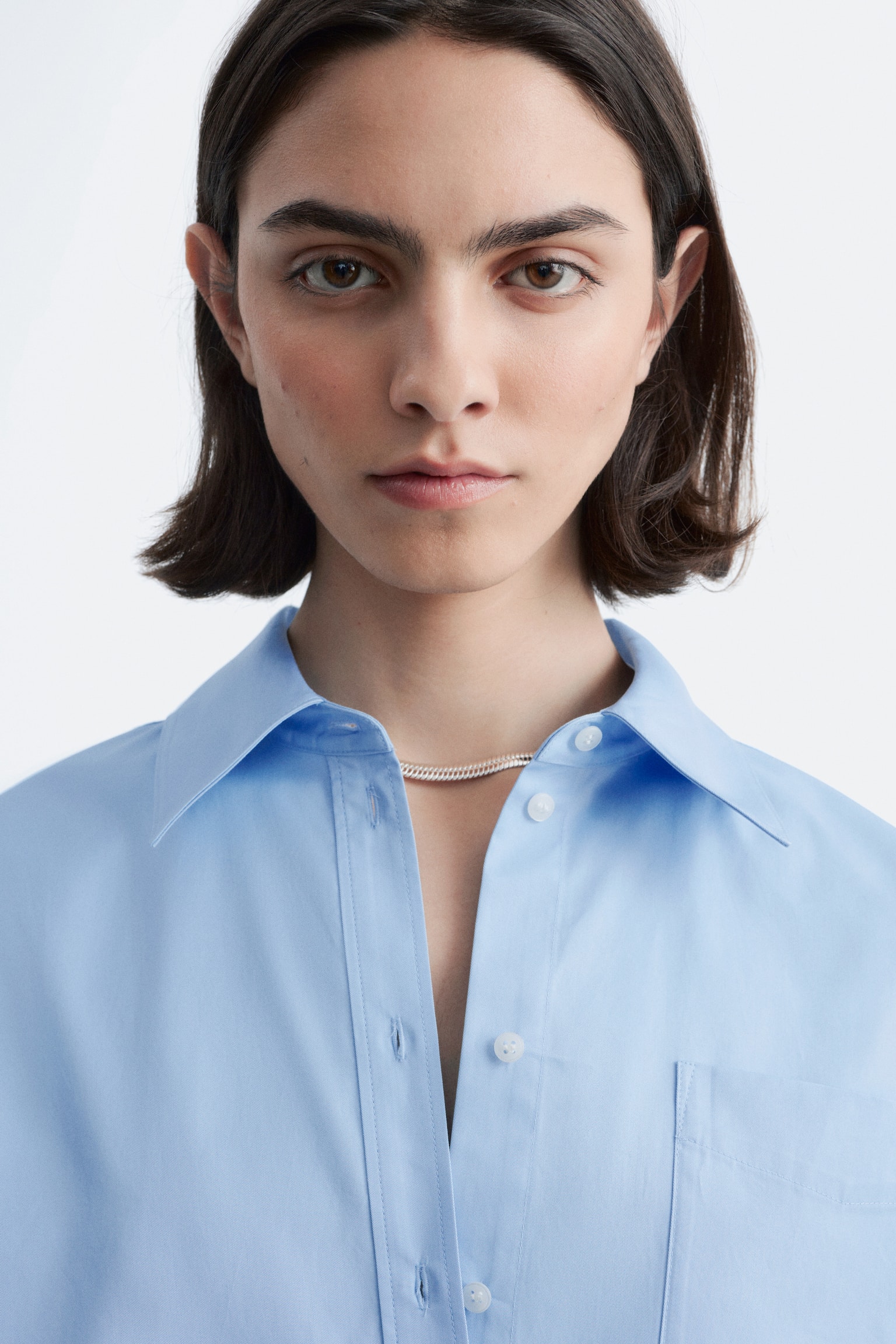 Camicia cropped con coulisse - Azzurro/Nero - 7