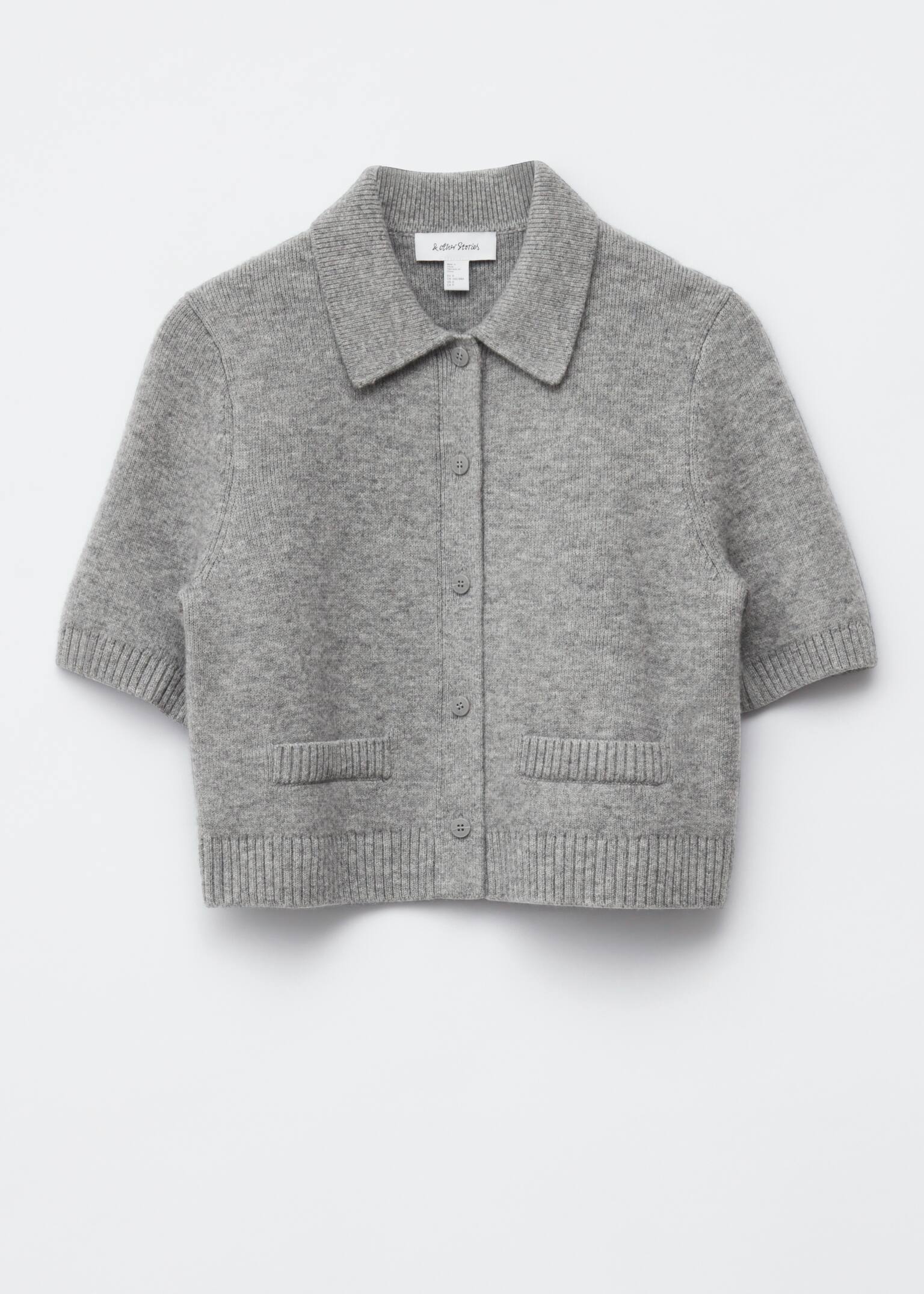 Strickjacke mit kurzen Ärmeln - Grau/Weiß/Taubenblau