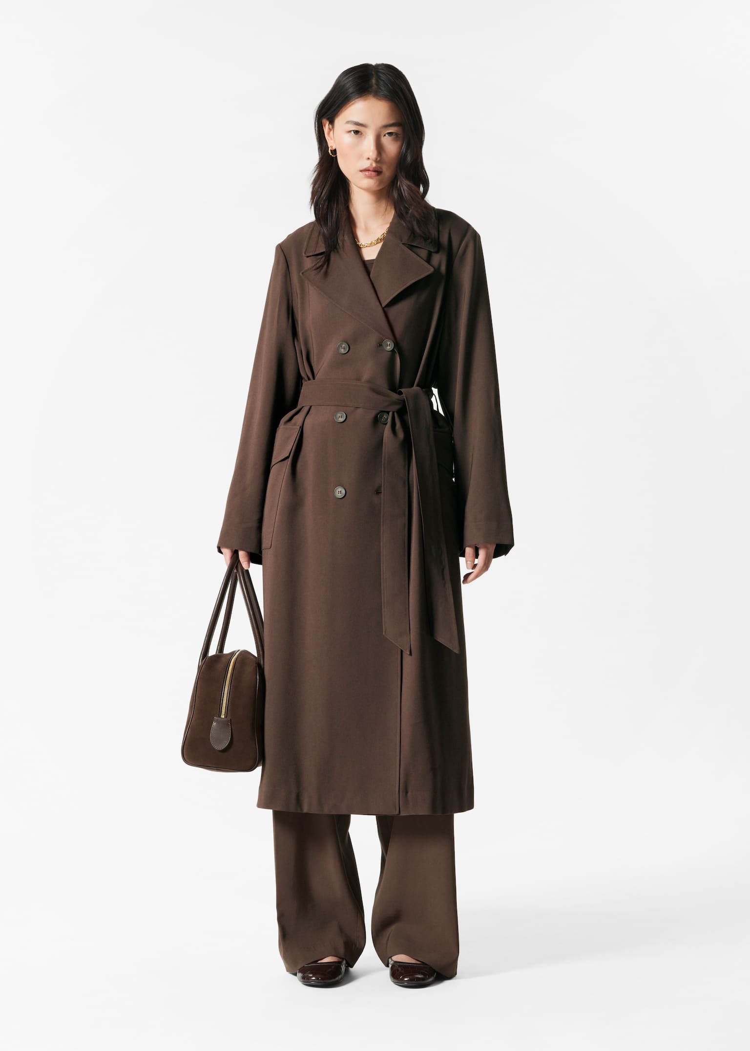 Doppelreihiger Trenchcoat - Dunkelbraun