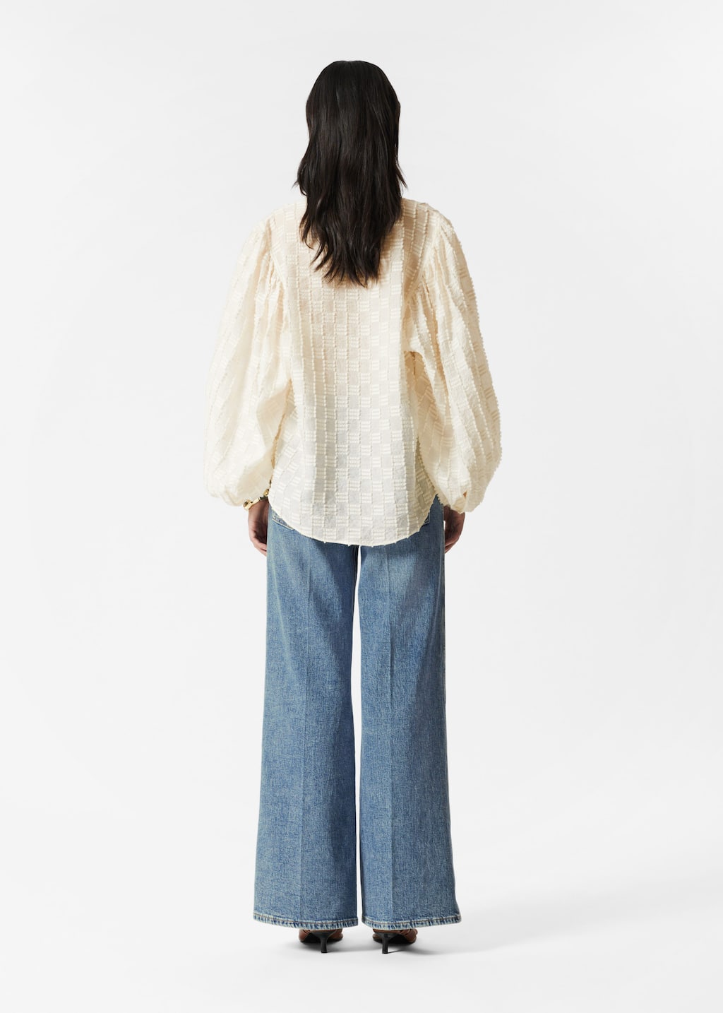 Image of Textured Voluminous Sleeve Blouse
