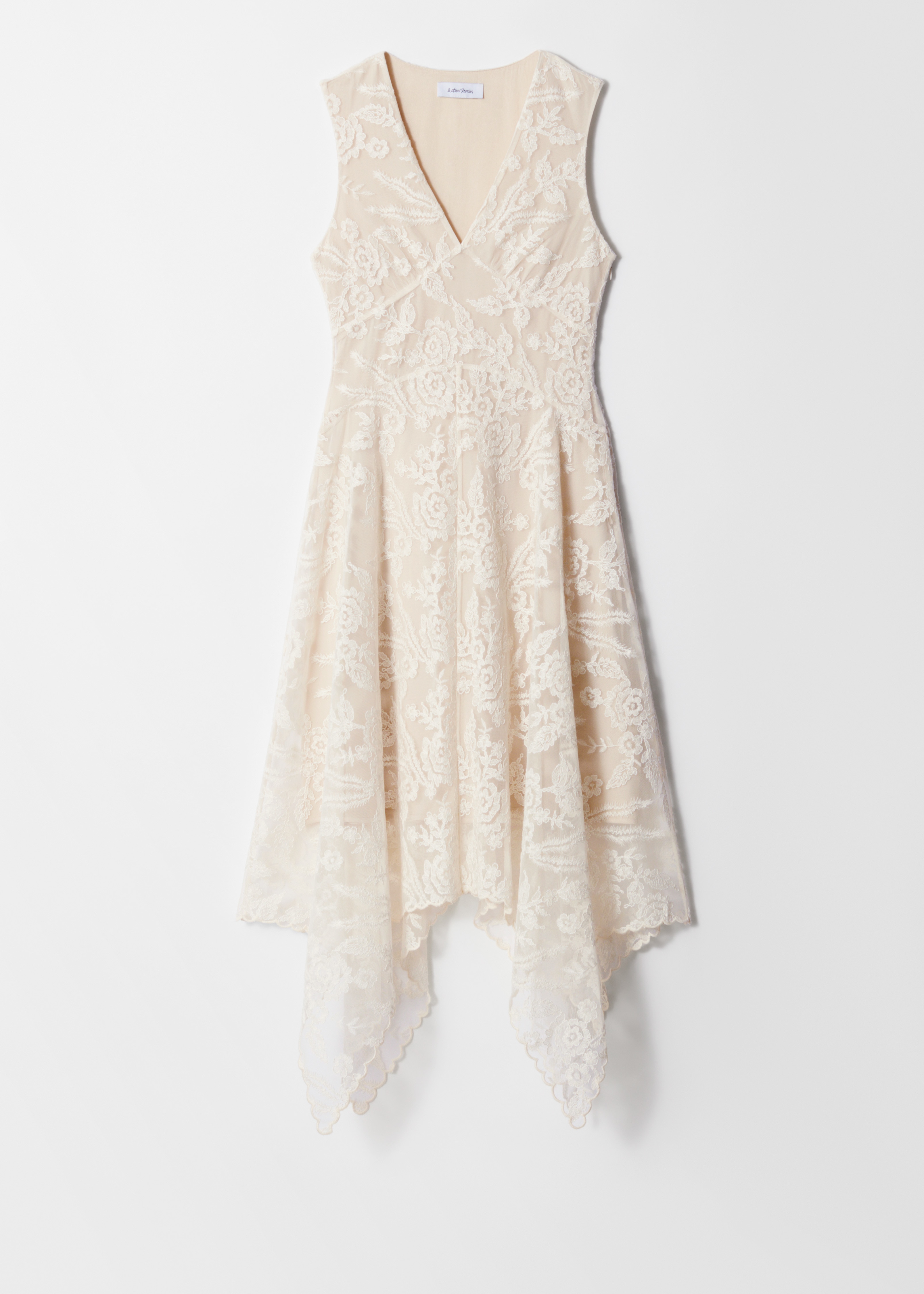 Abito midi in pizzo con scollo a V - Bianco