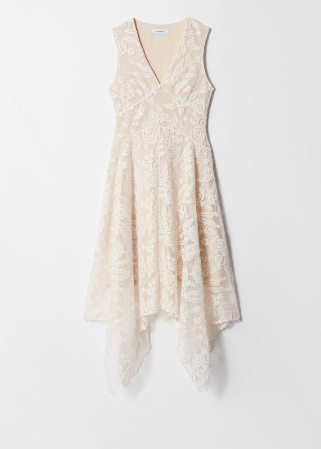 Robe midi en dentelle à col en V - Blanc - Still Life