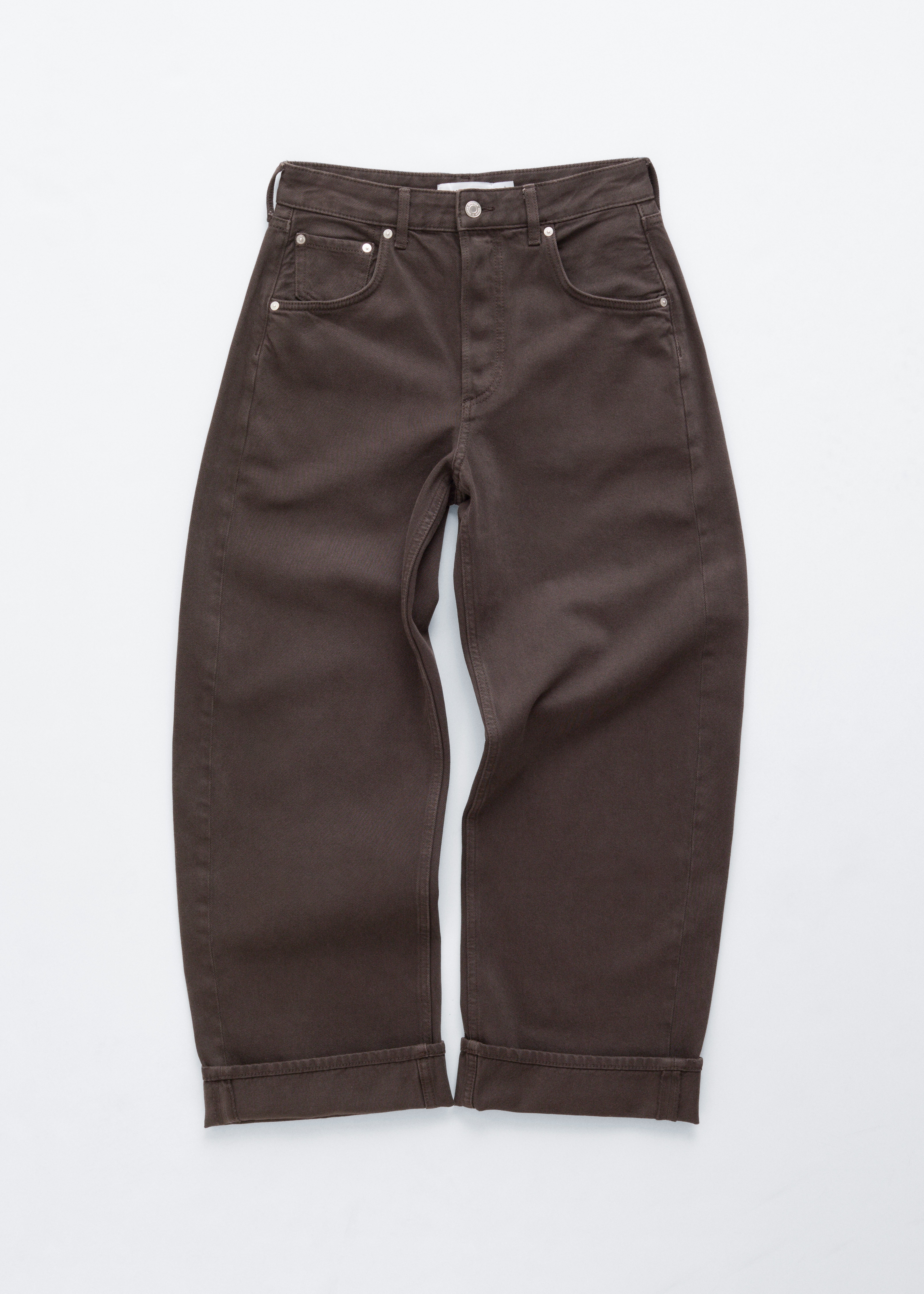 Jeans med tønneben - Mørk brun/Lyseblå