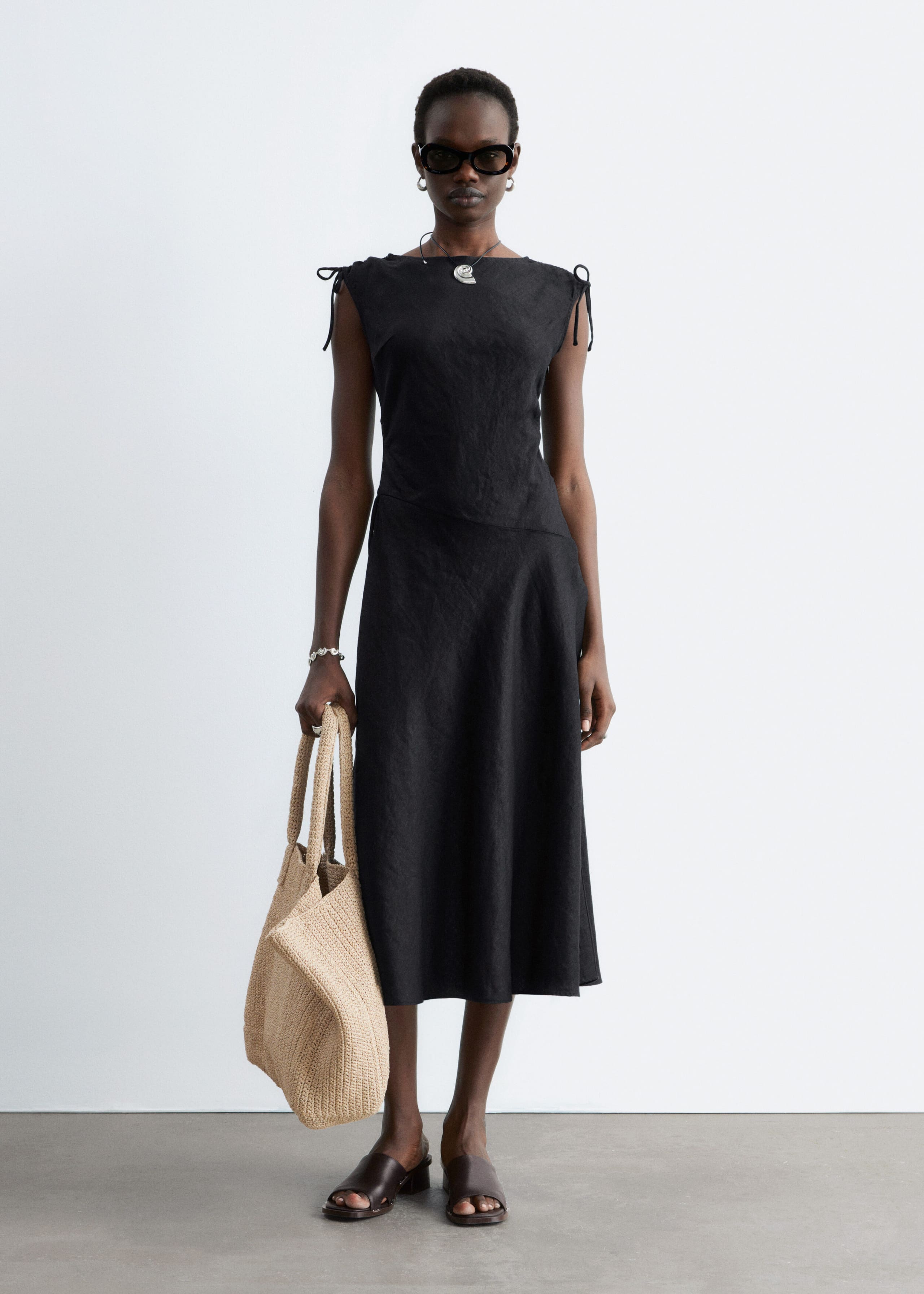 Image of Flared Linen Midi Dress