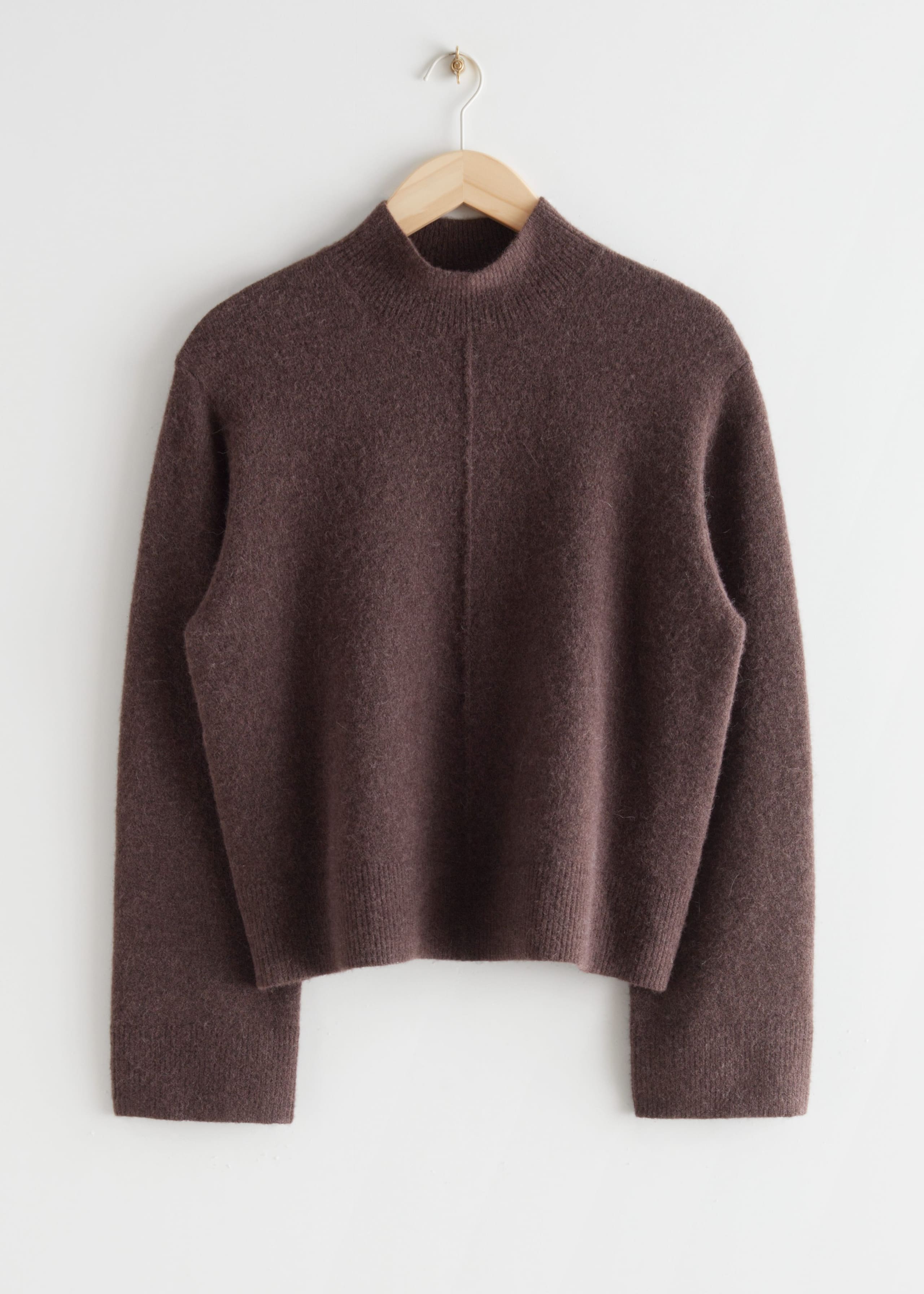 Mock Neck Knit Sweater - Brown - Natura morta