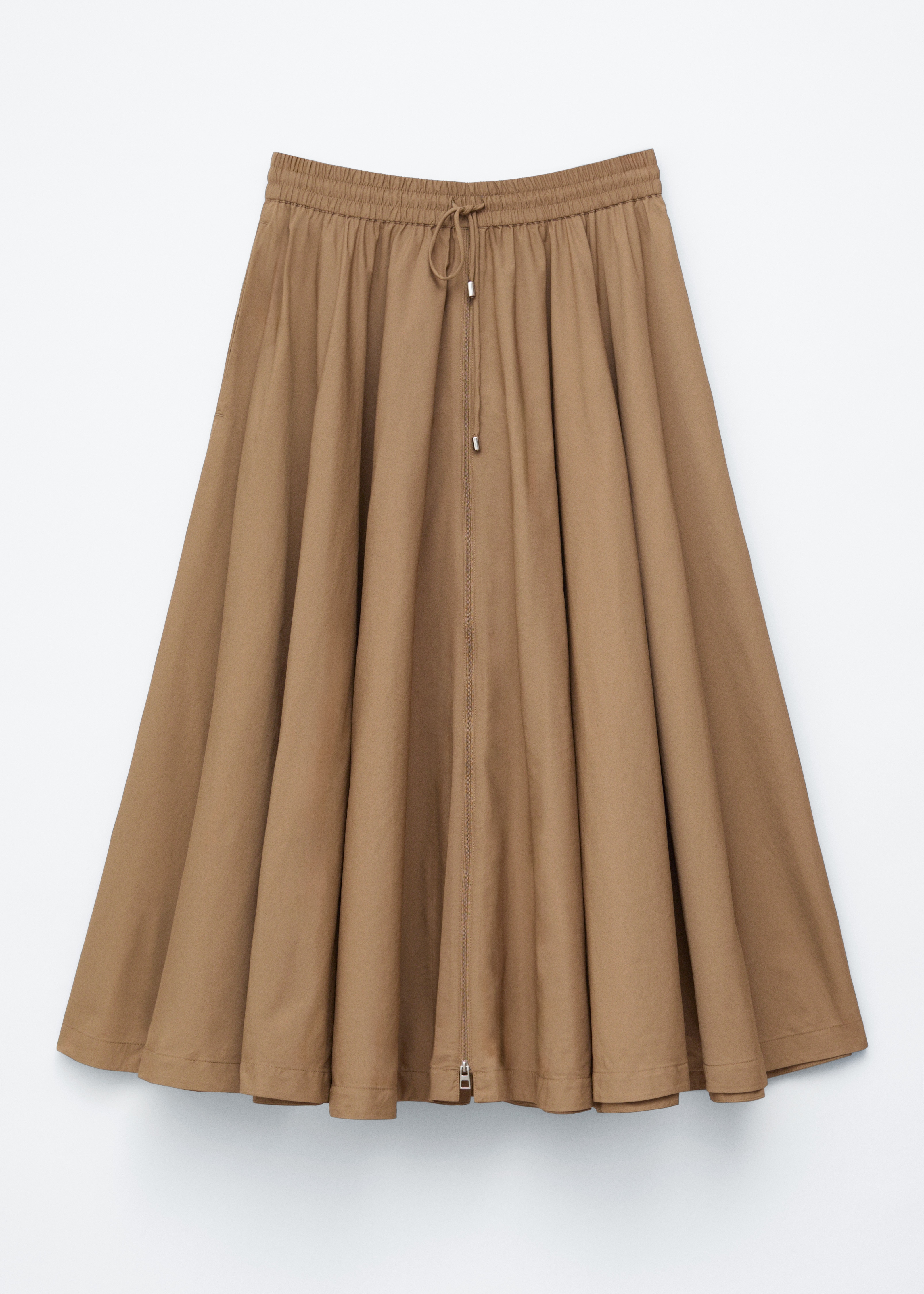 Voluminous Drawstring Midi Skirt - Brown