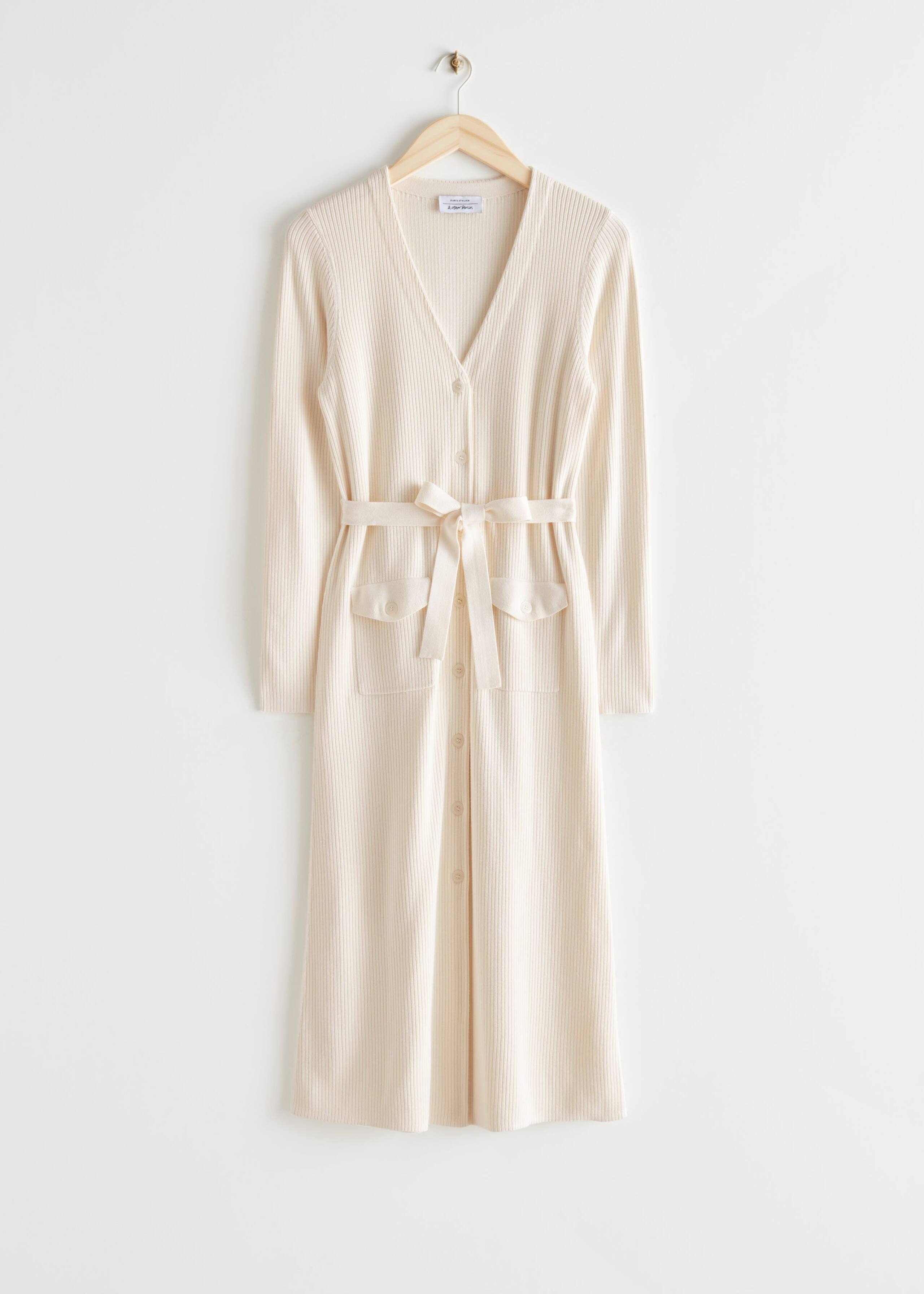Belted Knit Midi Dress - Cream - Natura morta