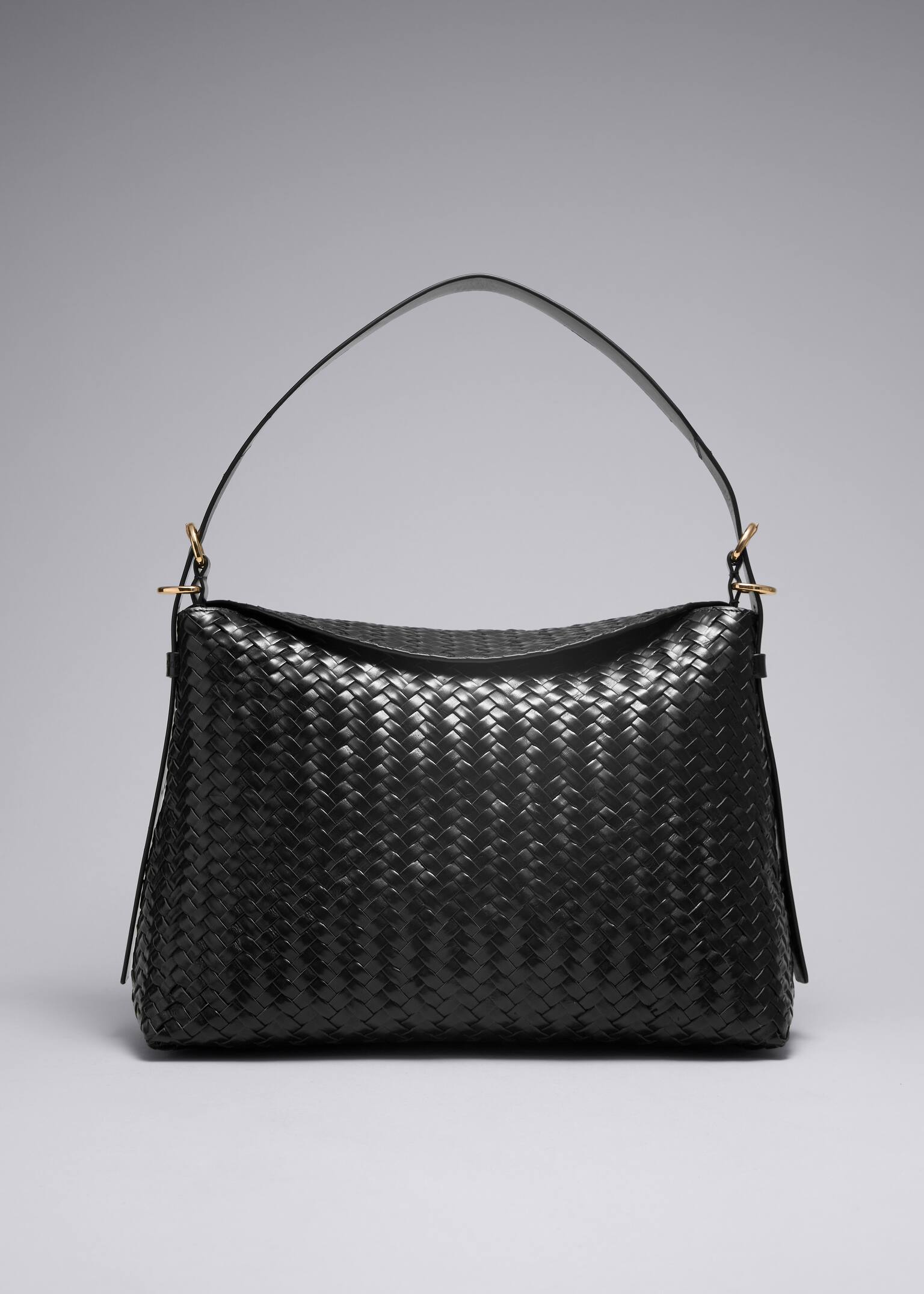 Grand sac porté épaule tressé - Noir/Acajou/Vert kaki