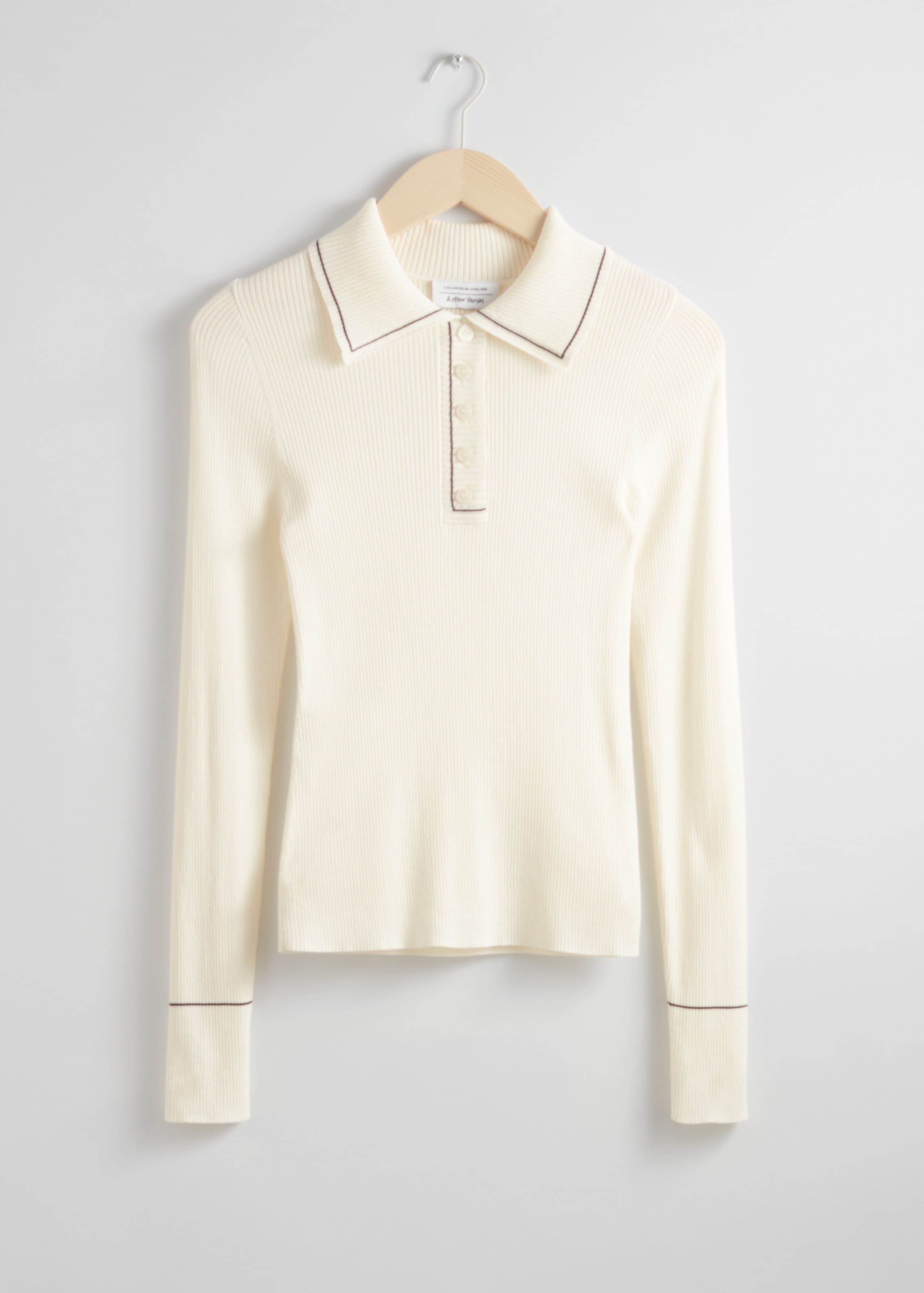 Image of Rib-Knit Polo-Collar Top