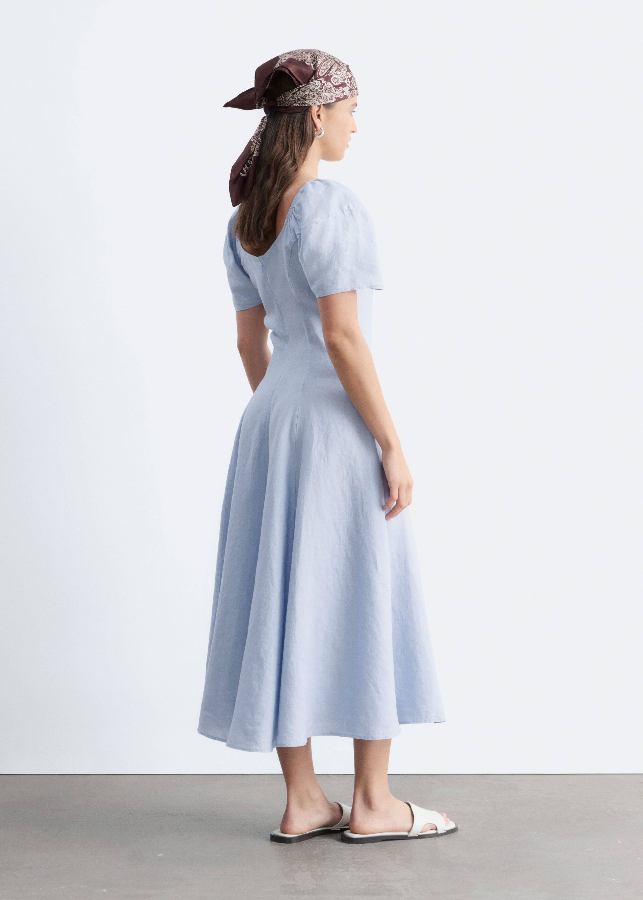 Image of Flared Linen Midi Dress