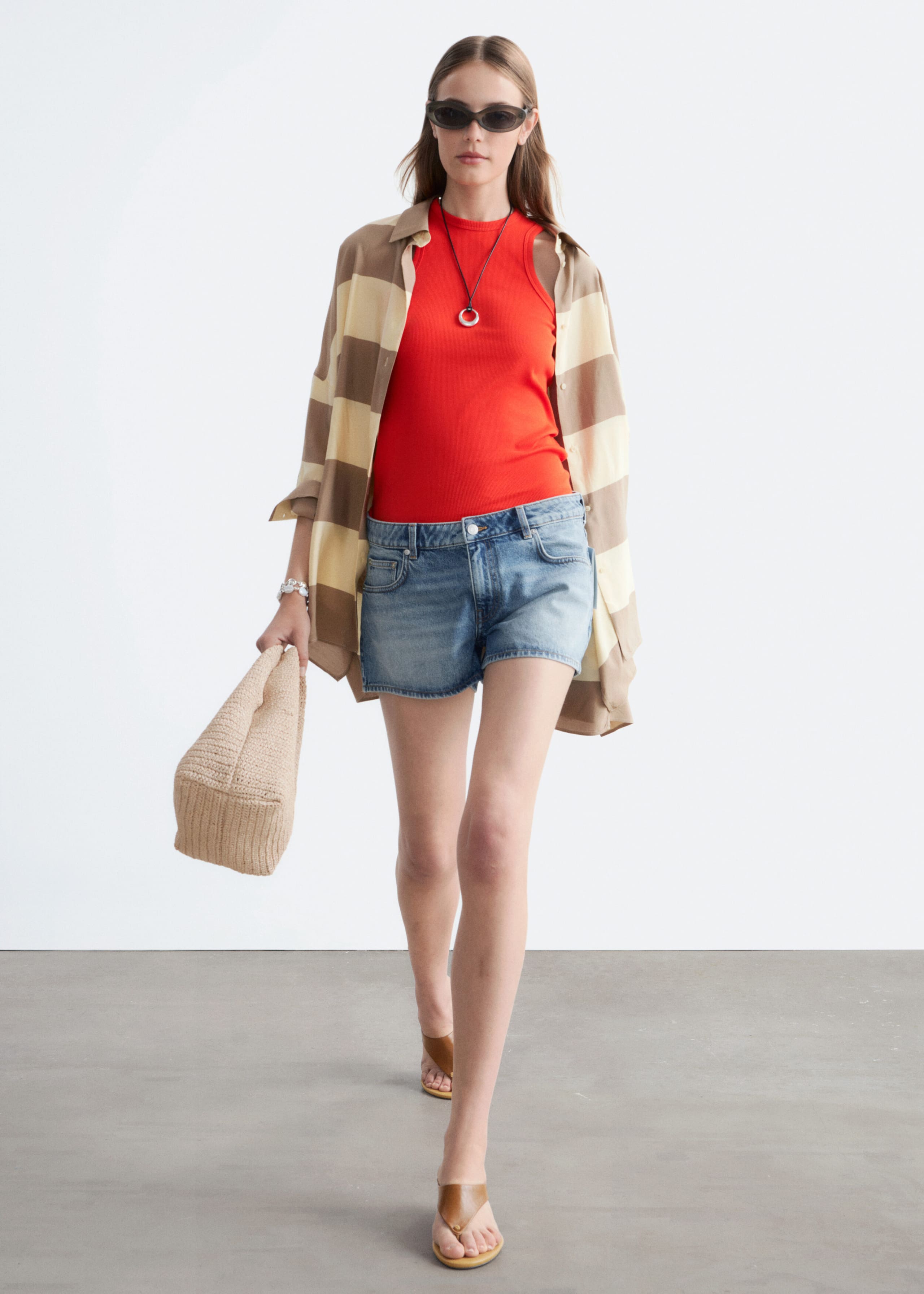 Low-Waist Denim Mini Shorts - Mid Blue - Lookbook
