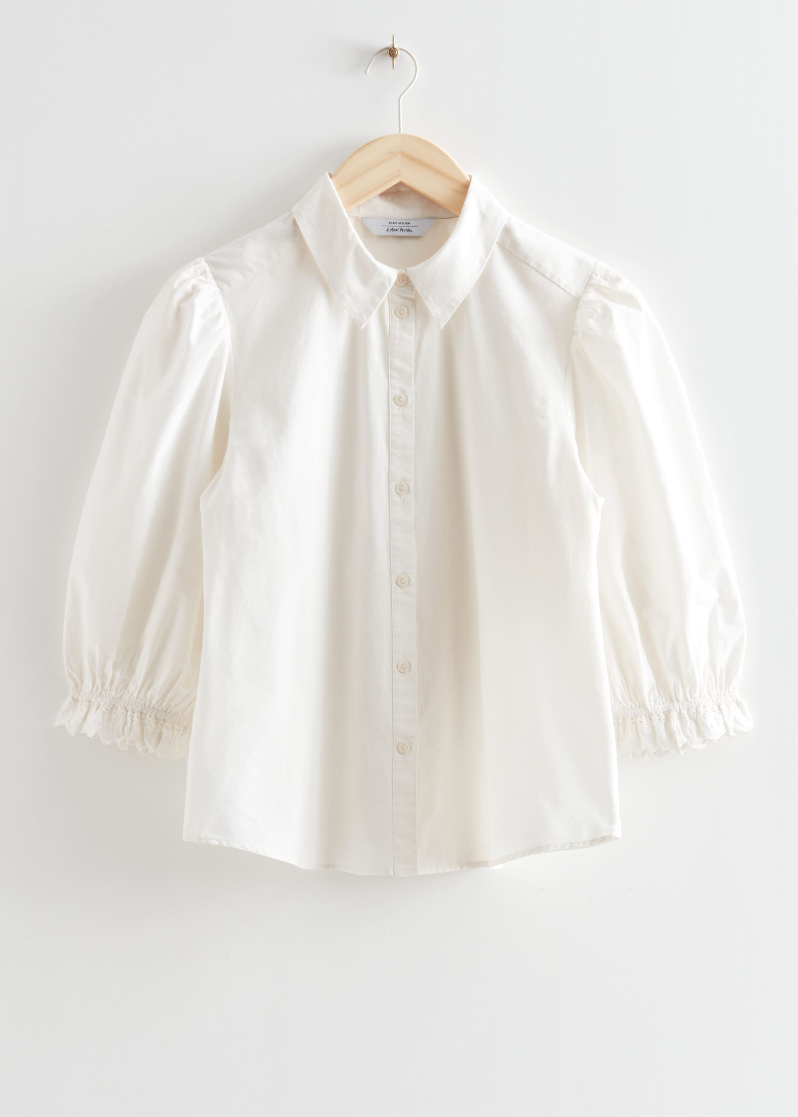 Ruffled Puff Sleeve Blouse - White - Natura morta
