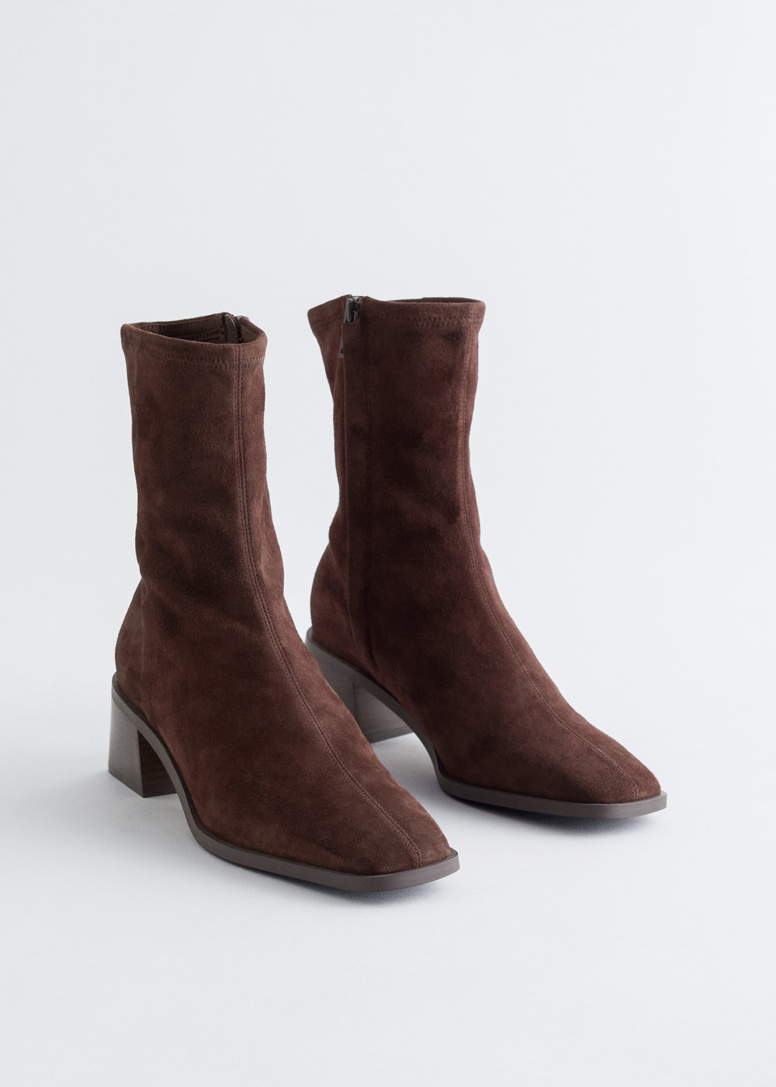 Bottines-chaussettes en cuir - Daim marron/Acajou/Noir/Cognac - 2
