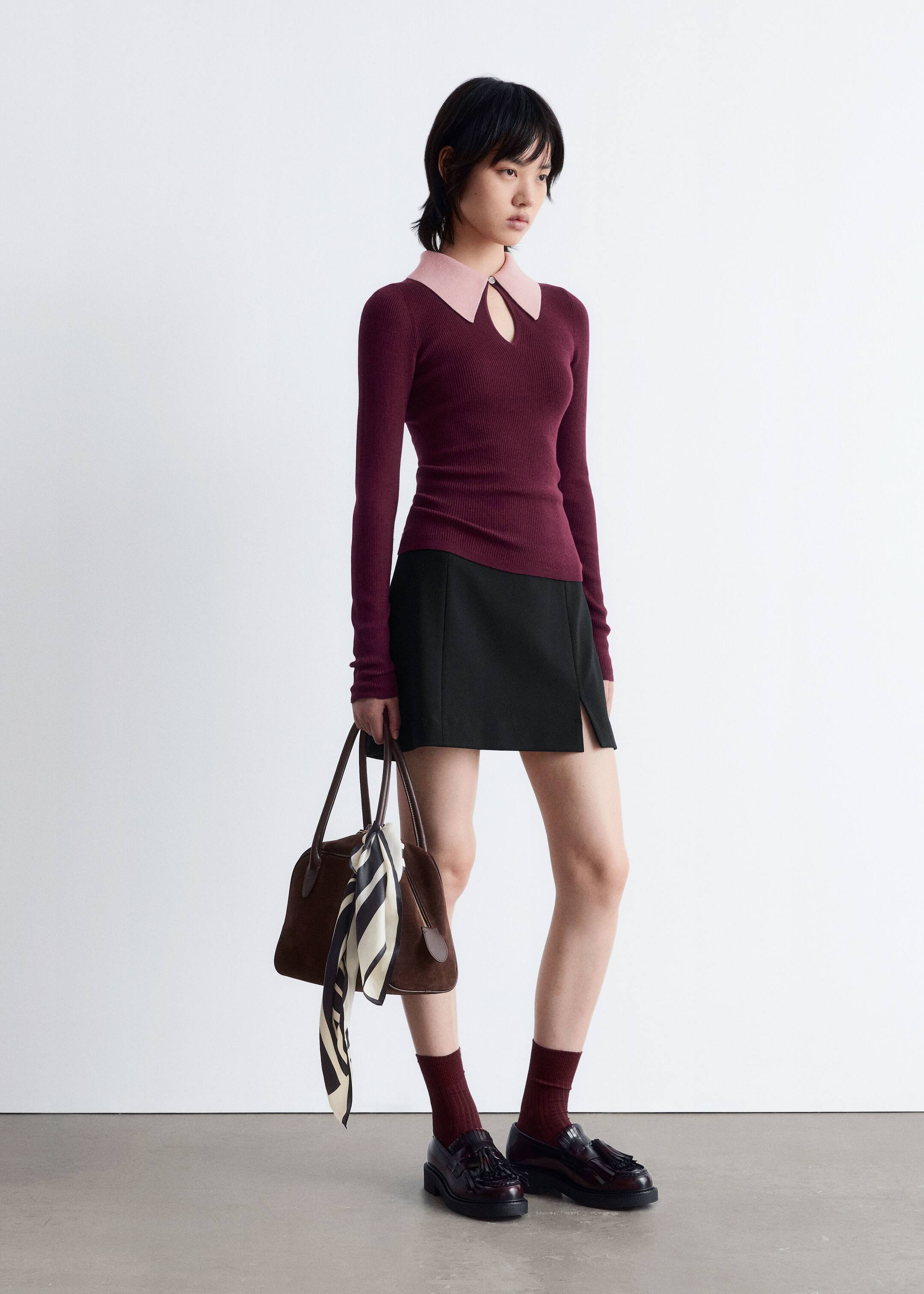 Agrandir l'image: Haut avec col à ouverture goutte d’eau - Rouge foncé/Rose - FEMME | H&M BE 3