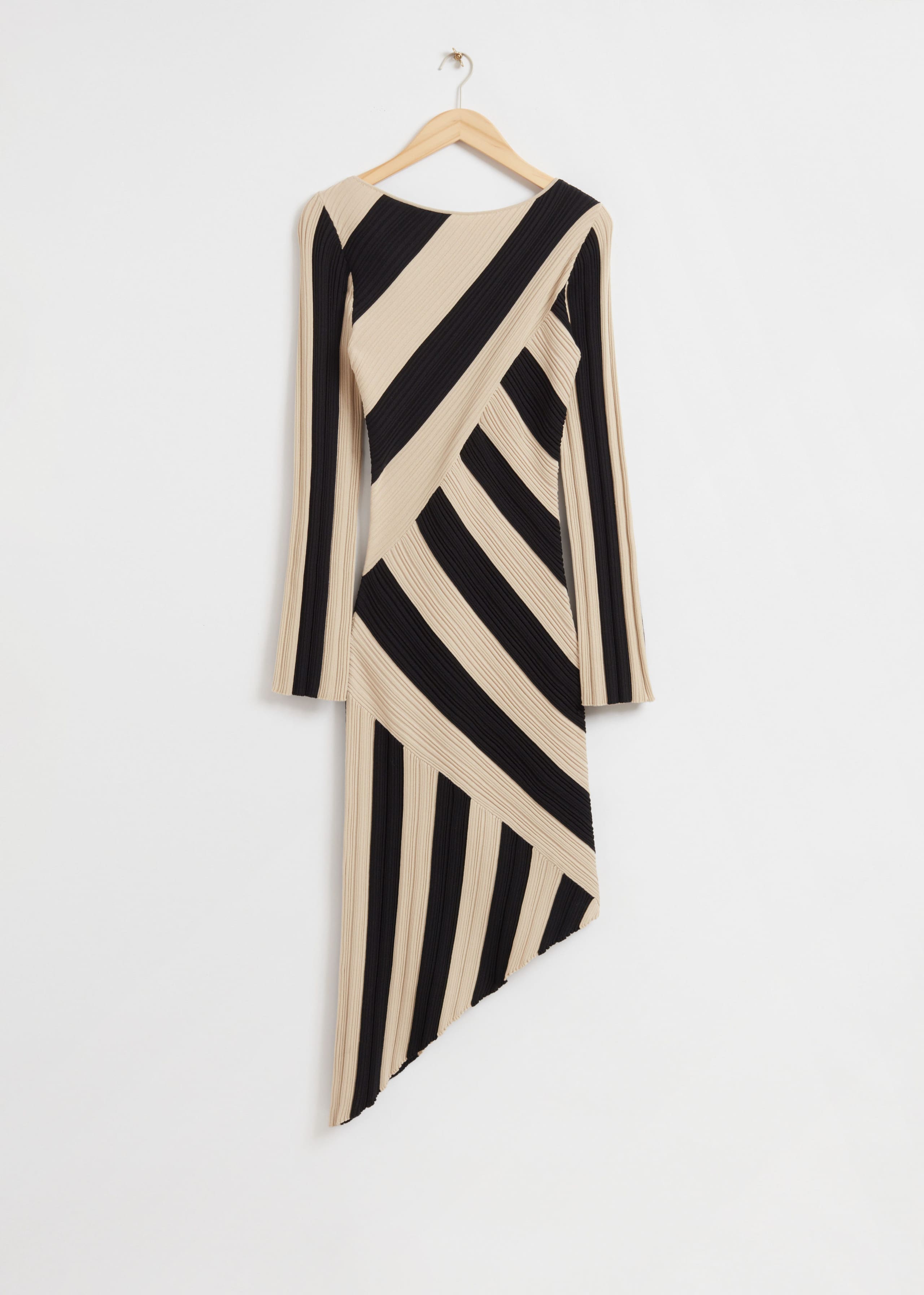 AsymmetricIrregularRibbedMidiDress - Black and White Striped - Natura morta