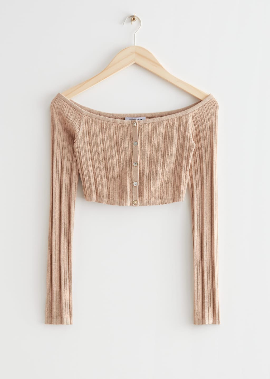 Off-Shoulder Rib Knit Cardigan - Yellow/White/Black - Still Life