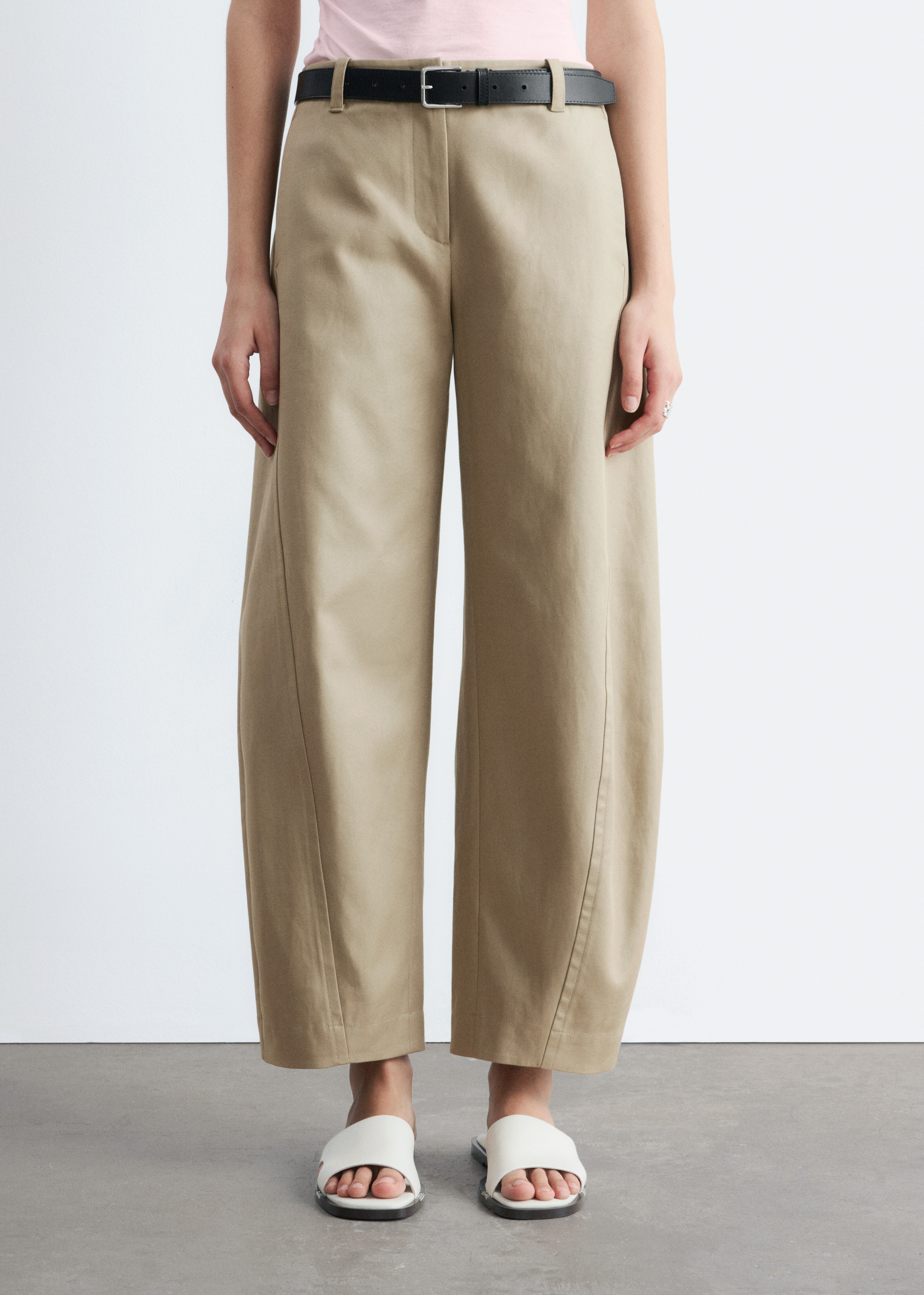 Barrel-Leg Cotton Twill Trousers