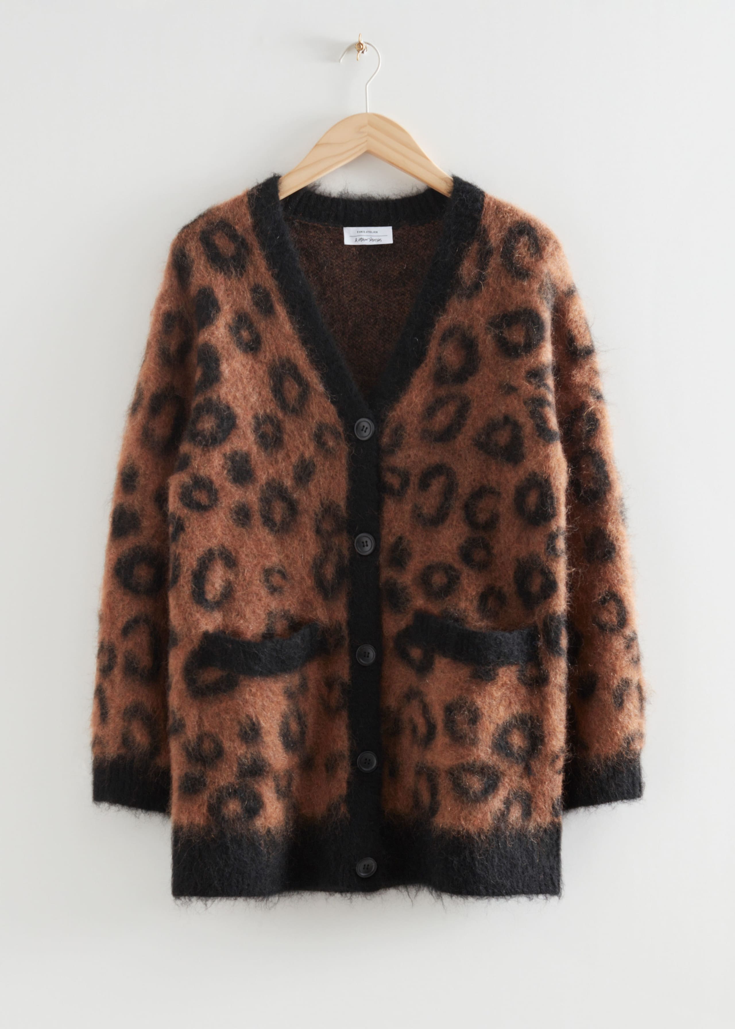 Jacquard Mohair Knit Cardigan - Black Leopard Print - Still Life