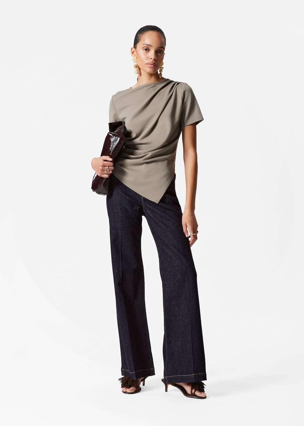 T-shirt asymétrique drapé - Noir - Lookbook