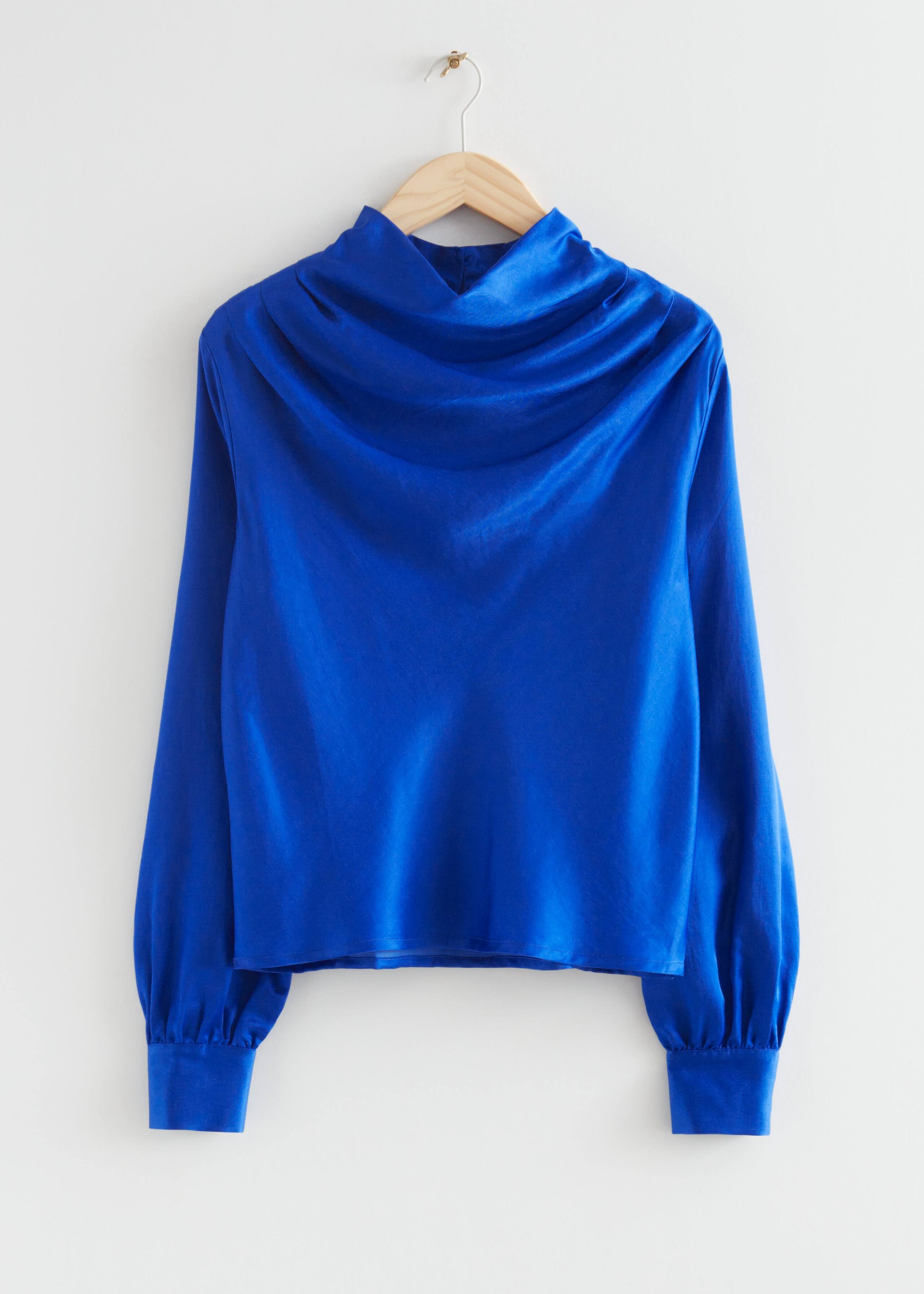CowlNeckSatinBlouse - Blue - Natura morta