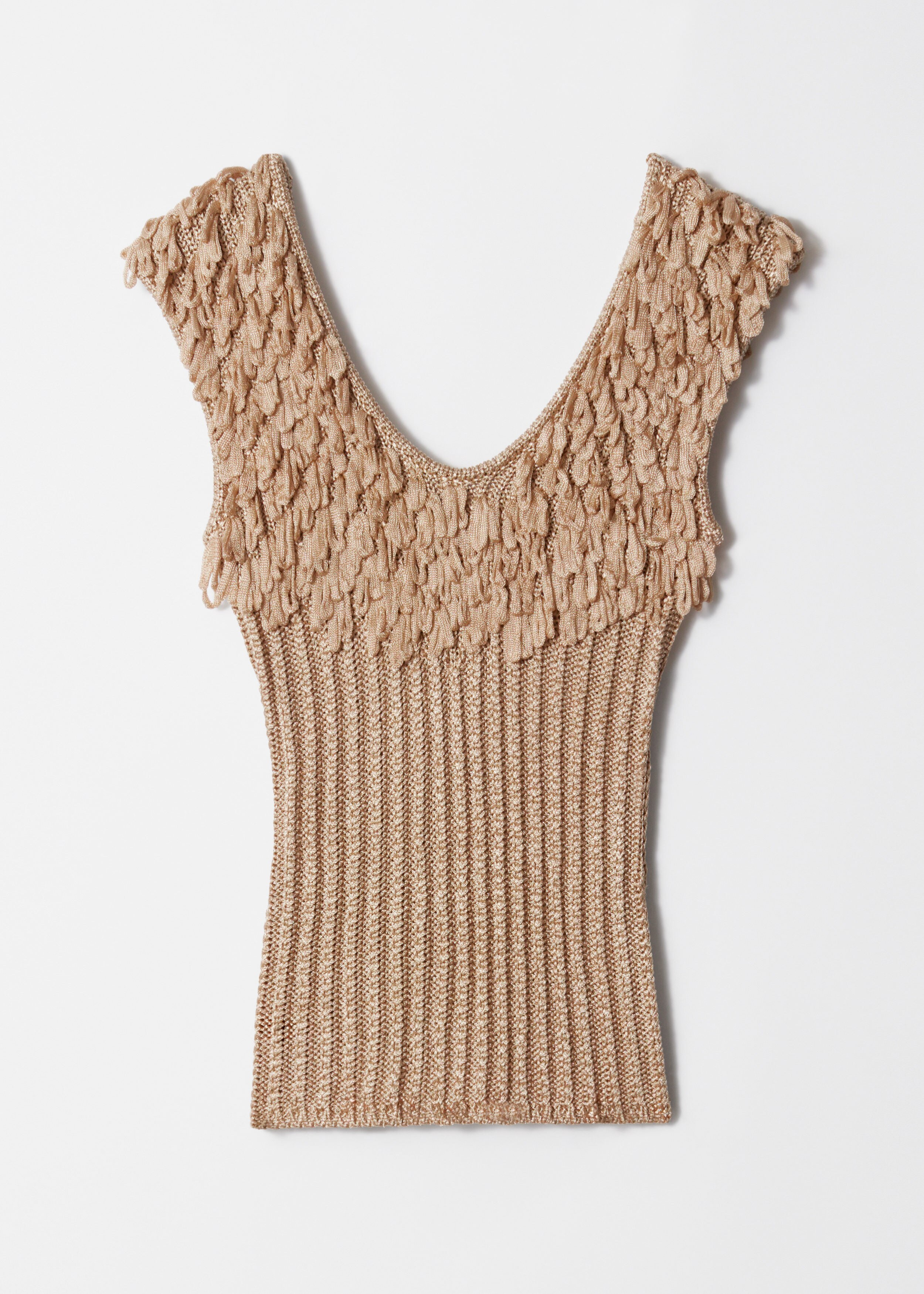 Fringed Rib-Knit Top - Beige - Tops - & Other Stories US Fringed Rib-Knit Top - Beige - Tops - & Other Stories US