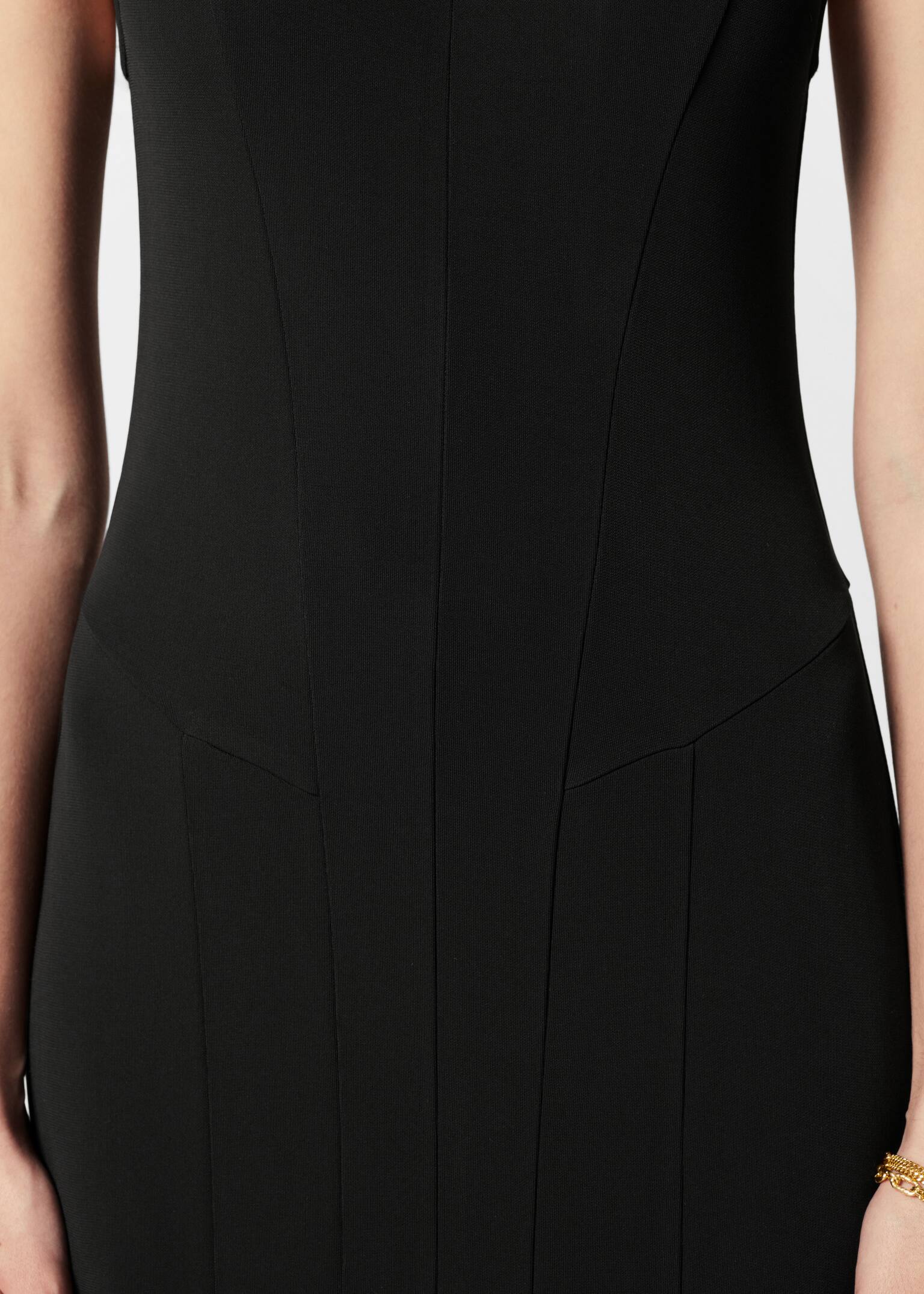 Robe longue à coutures surpiquées - Noir - 6