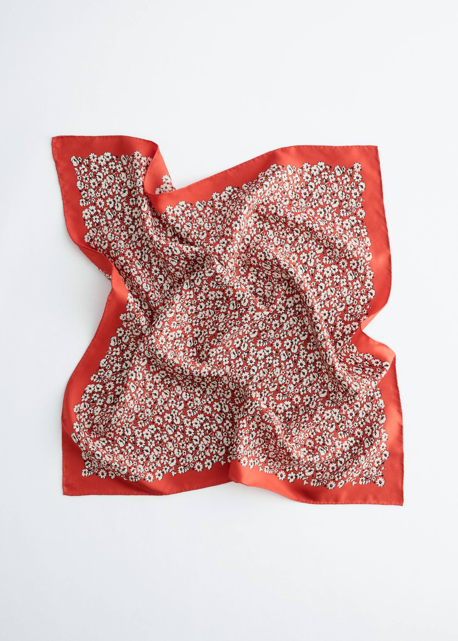 Floral Print Silk Scarf - Red Floral Pattern/Yellow Floral Pattern - 2