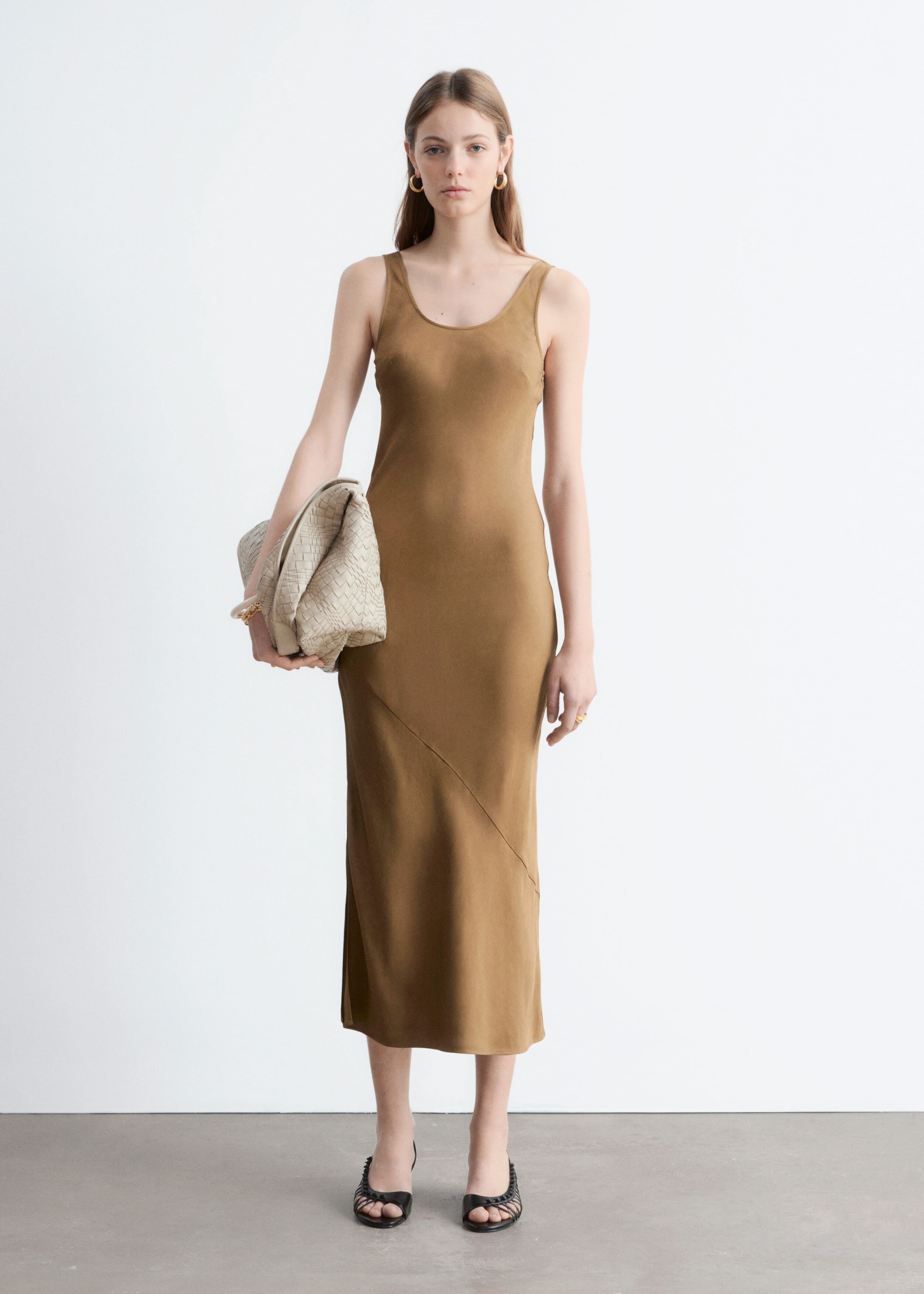 Bias-Cut Midi Dress - Brown - Lookbook