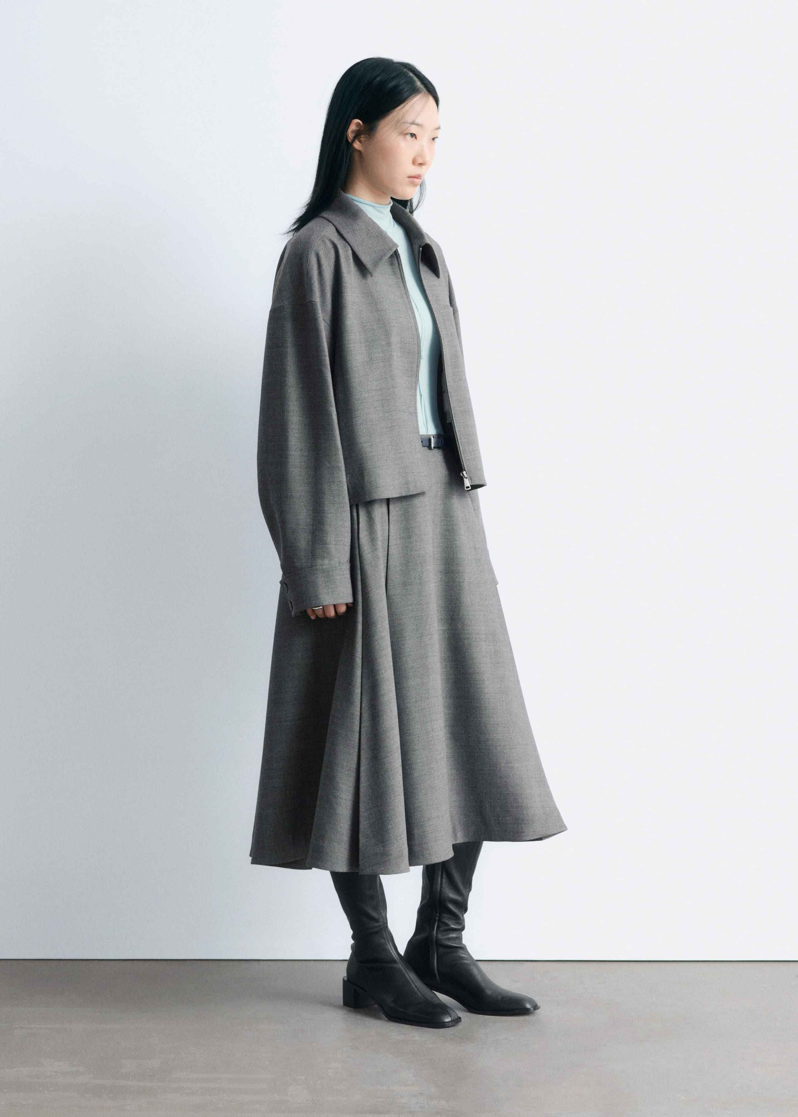 Image of Pleated Wool Midi Skirt