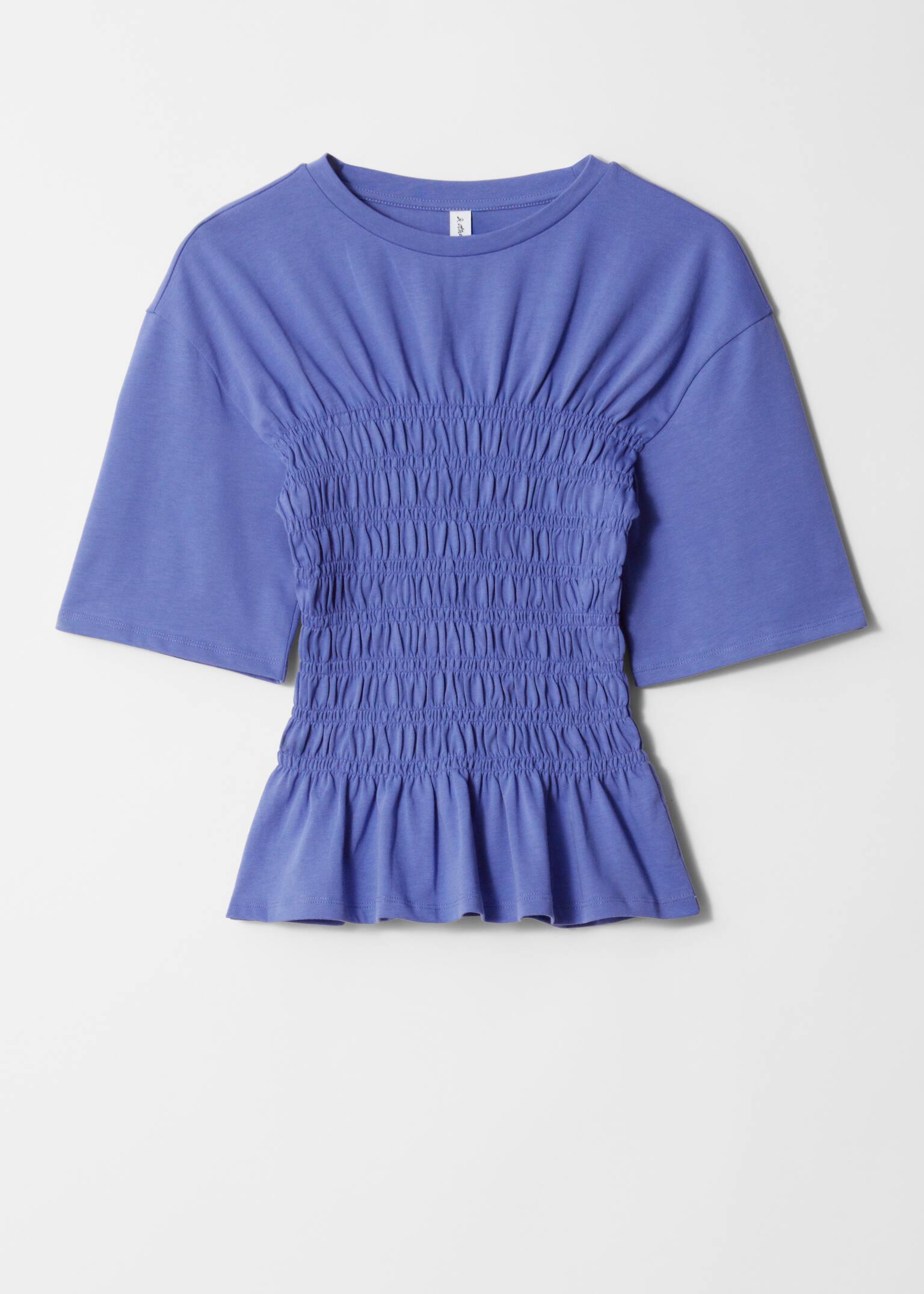 Top de cuello redondo fruncido con nido de abeja - Azul/Blanco/Lavanda - 2