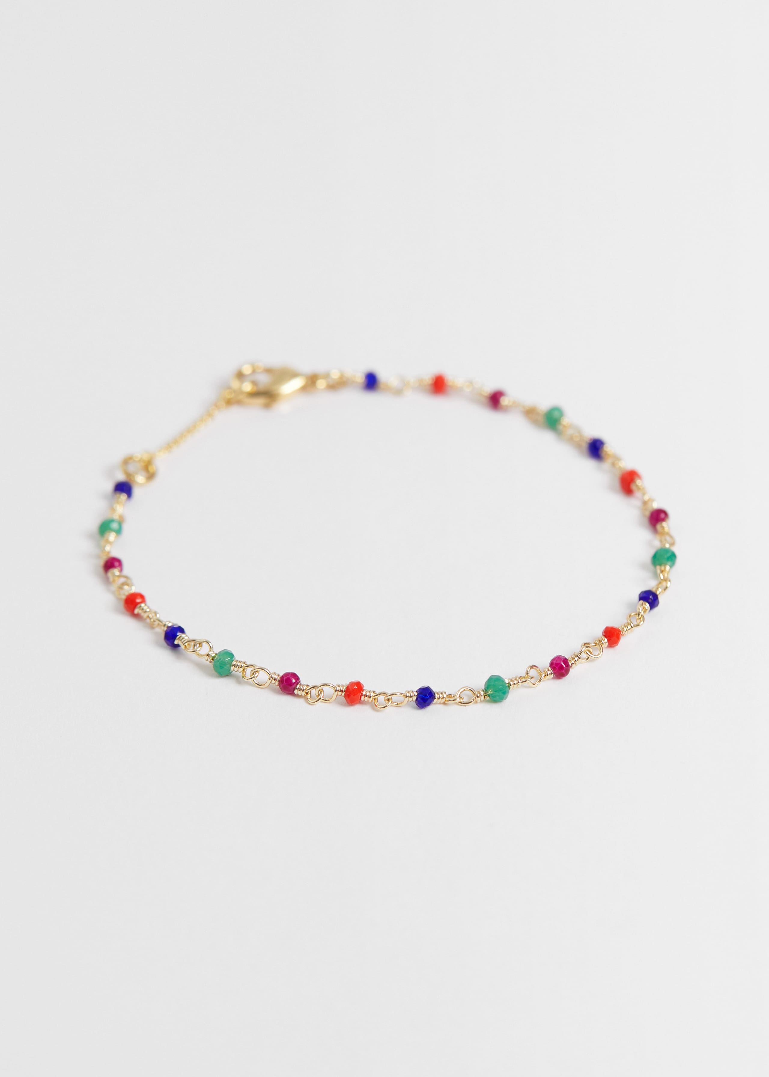 Coloured Stone Charm Chain Bracelet - Indigo/Ruby/Jade - Still Life