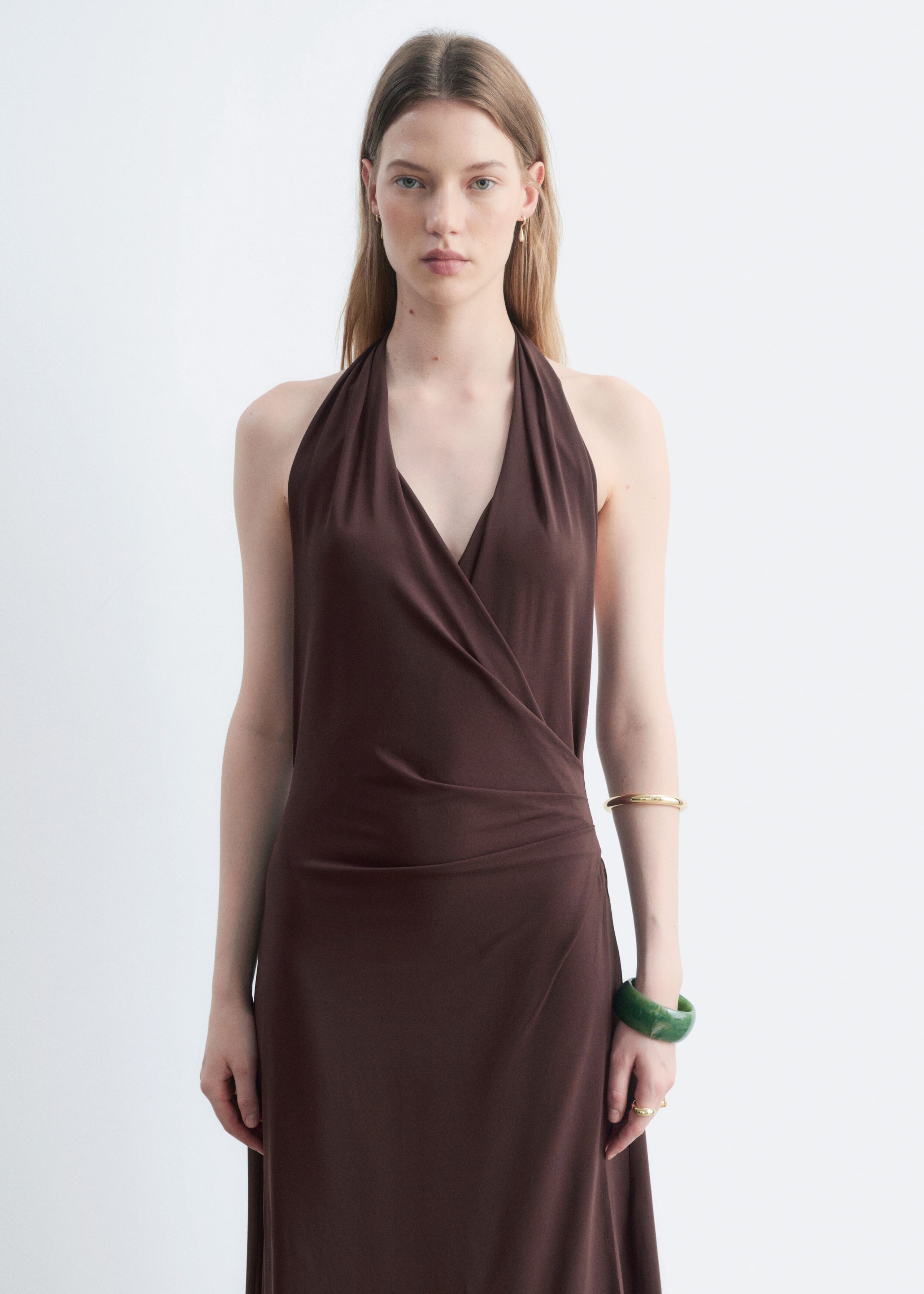 Halterneck Jersey Midi Dress - Dark Brown - Lookbook
