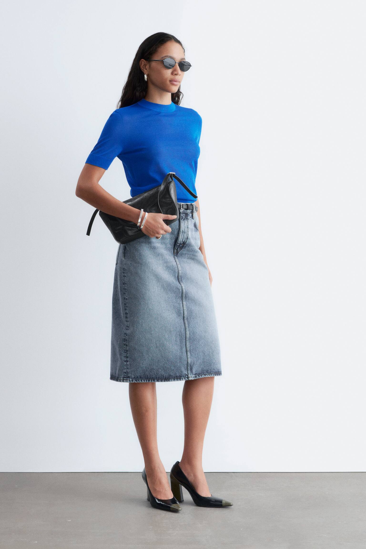 Finom kötött póló - Élénk kék/Bézs/Fekete - 6