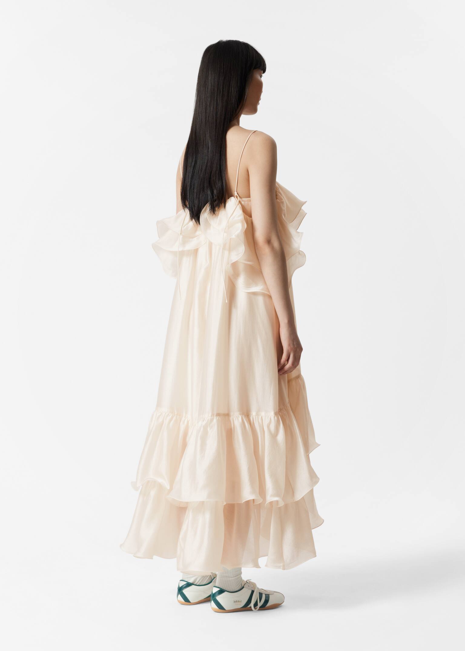 Robe longue à volants aux épaules nues - Blanc/Motif floral rose/Bleu ciel - 6