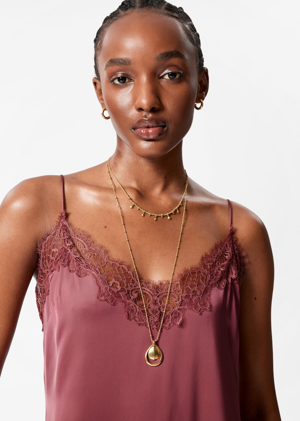 Robe combinaison midi en satin - Mauve - Lookbook