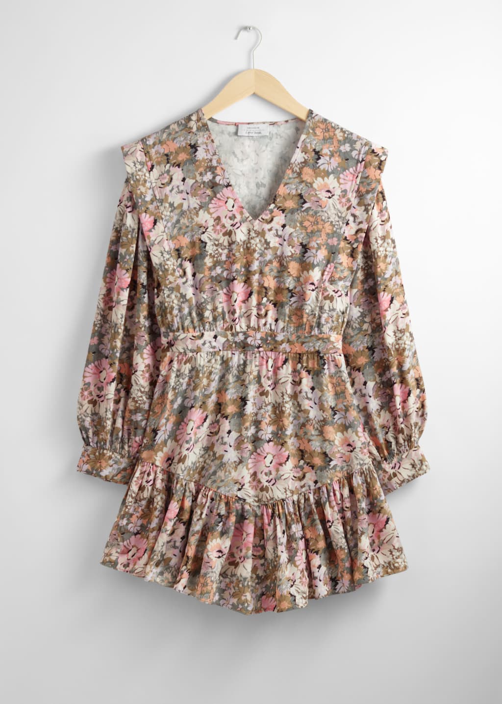 Voluminous V-Cut Mini Dress - Pink/White/Beige - Still Life