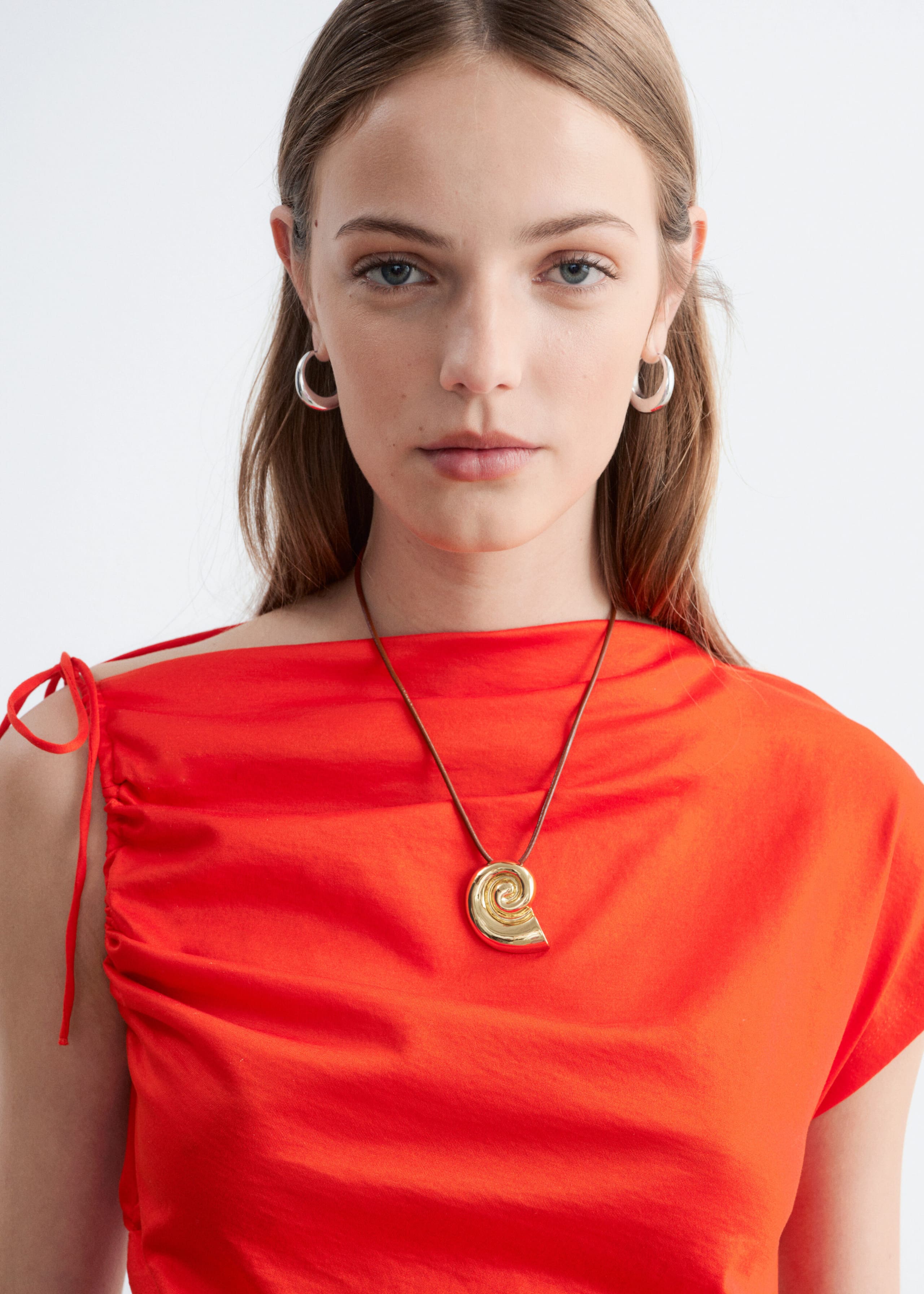 One-Shoulder Drawstring Top - Bright Orange - Lookbook