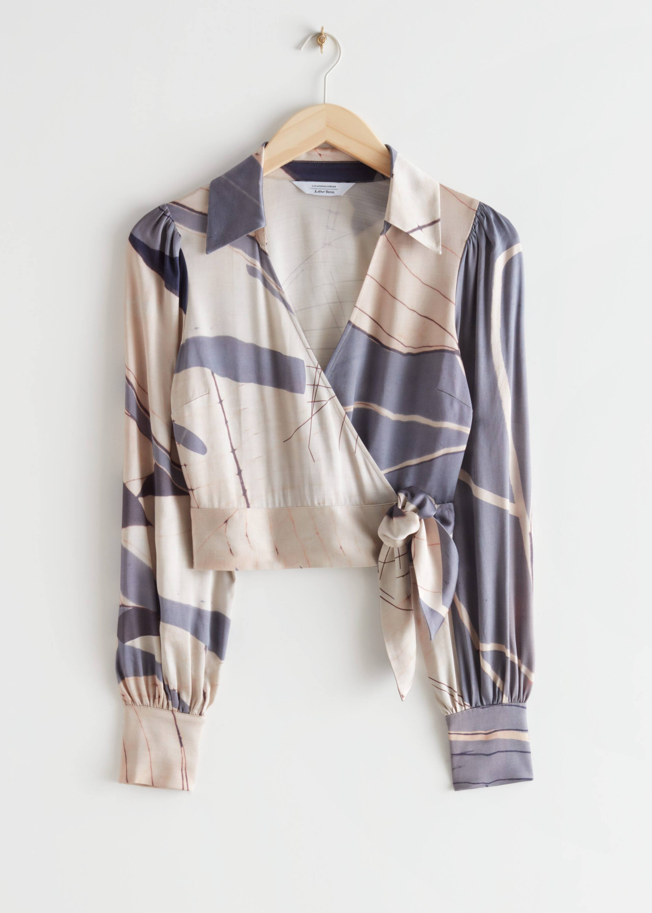 Printed Wrap Blouse - Blue Print - Natura morta