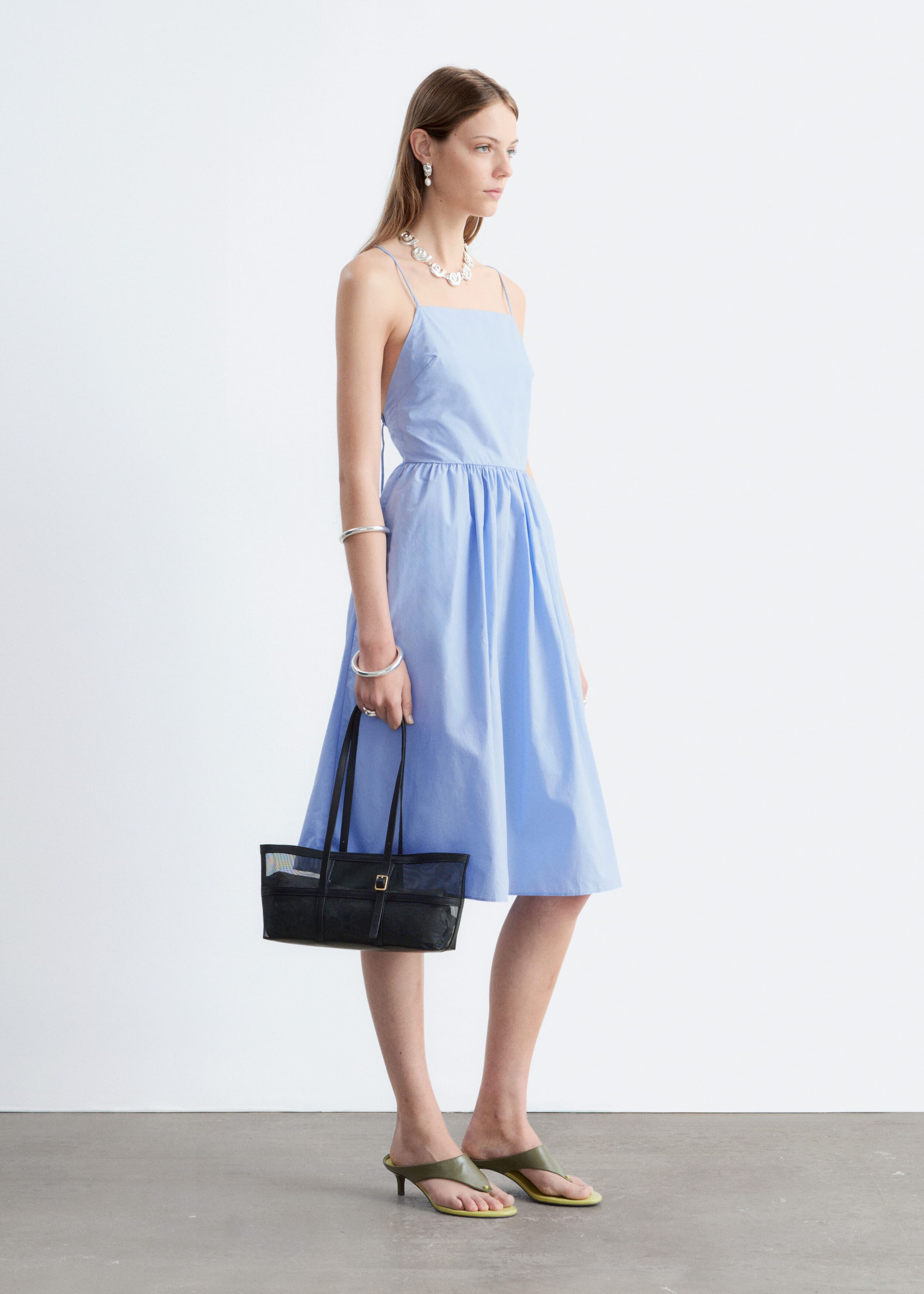 Cotton Midi Dress - Light Blue - Lookbook