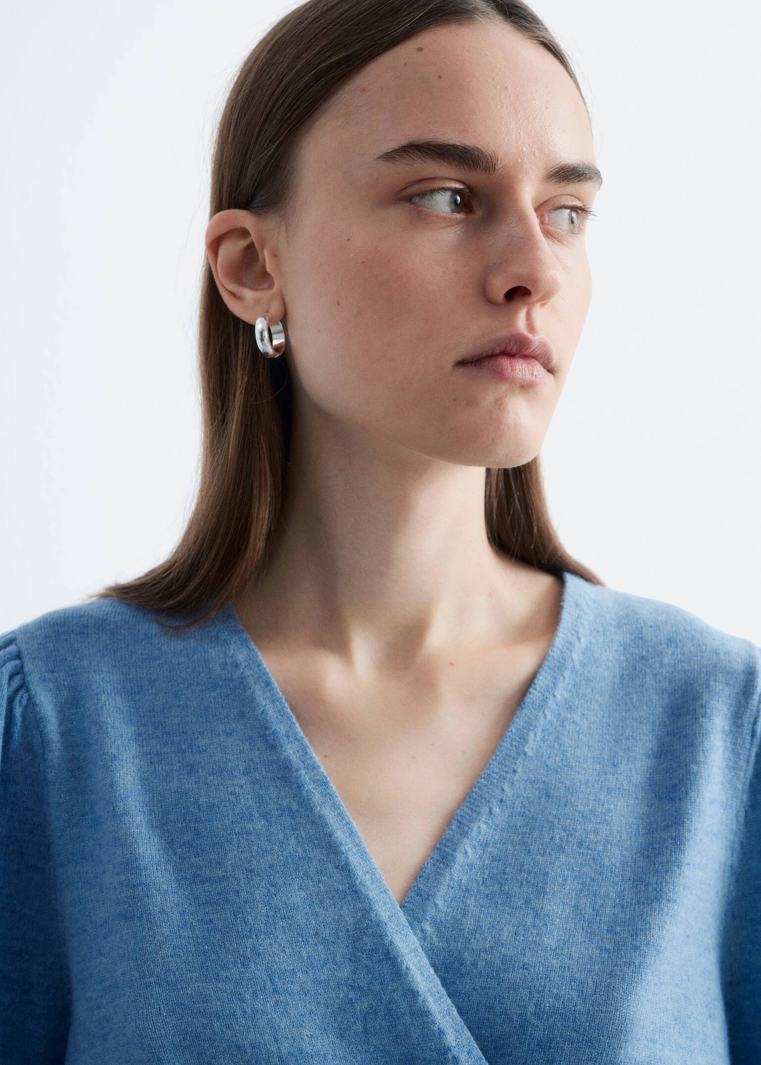 Zavinovací kardigan z merino vlny - Modrá melange/šedý melír/Světle šedobéžová - 3