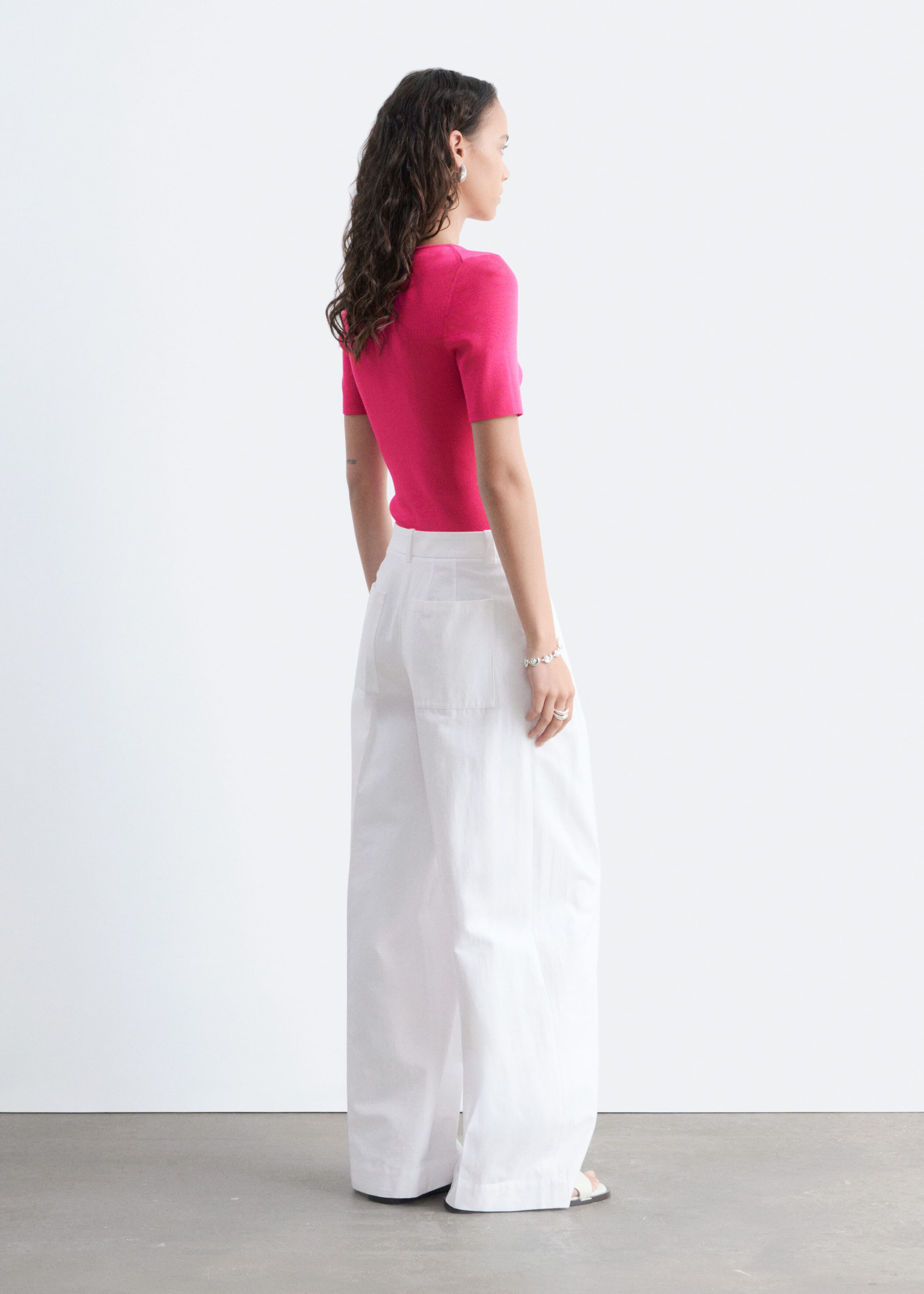 Slim Knitted T-Shirt - Bright Pink - Lookbook