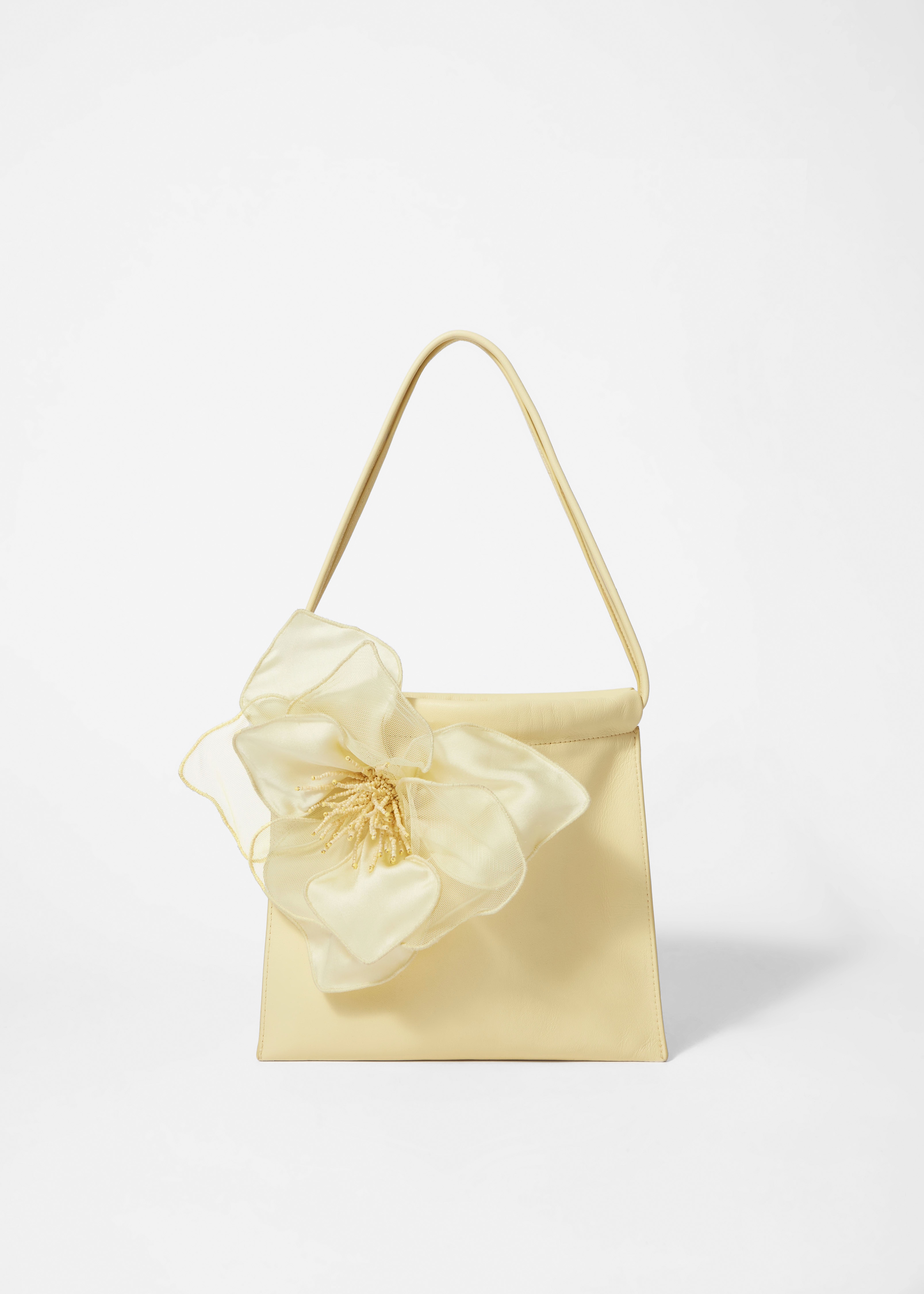 Pochette en cuir à motifs floraux appliqués - Jaune beurre