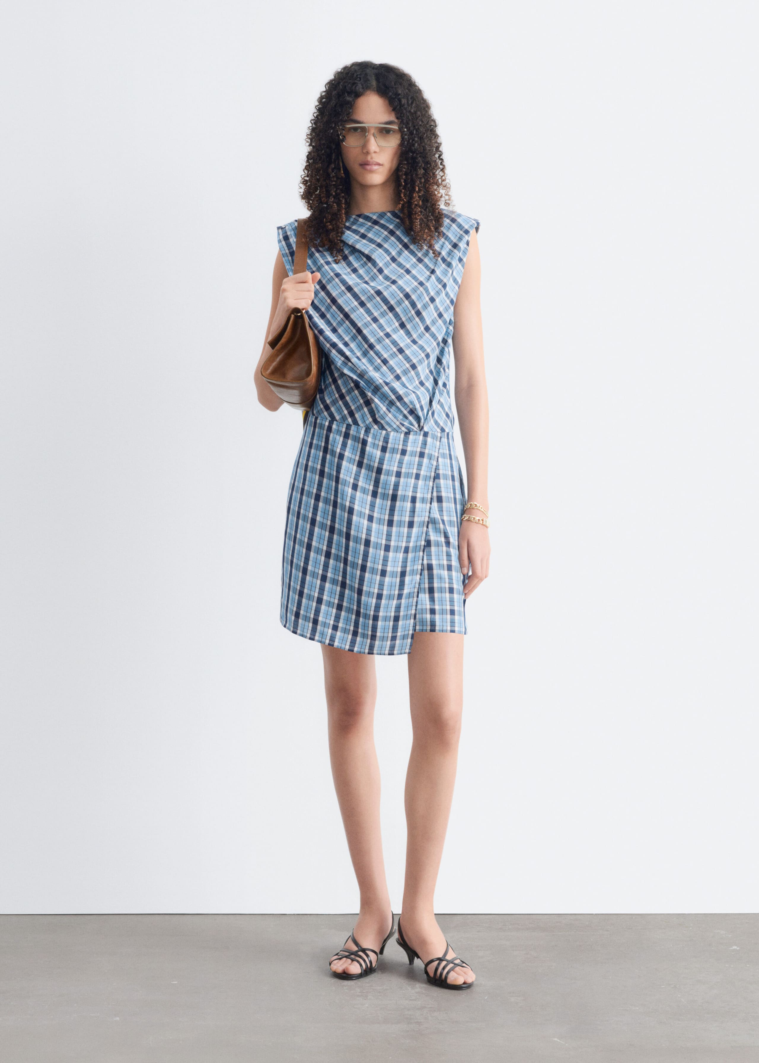 Pleated Jacquard Mini Dress - Blue/Checked - Still Life