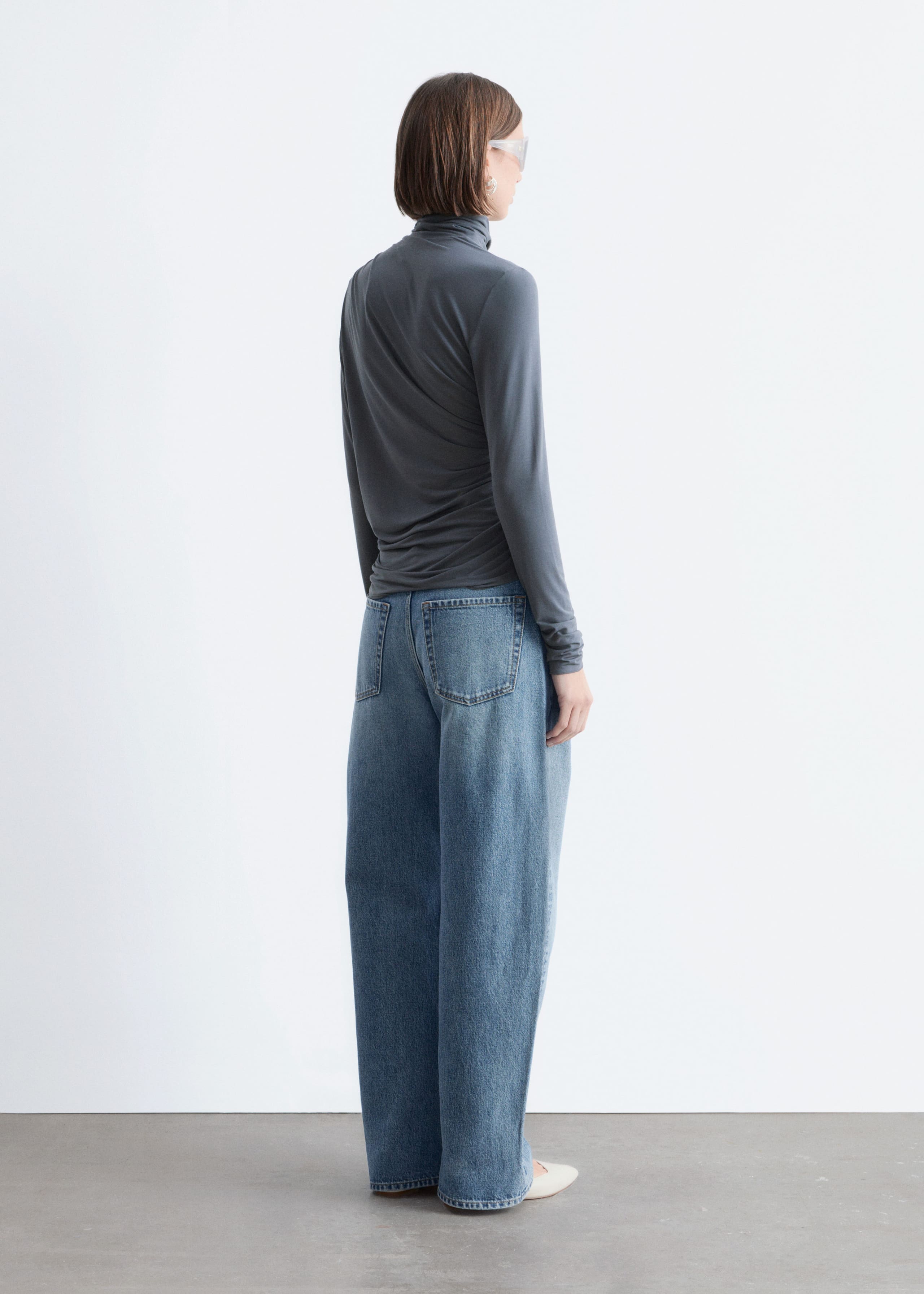 Draped Turtleneck Top - Red - Lookbook