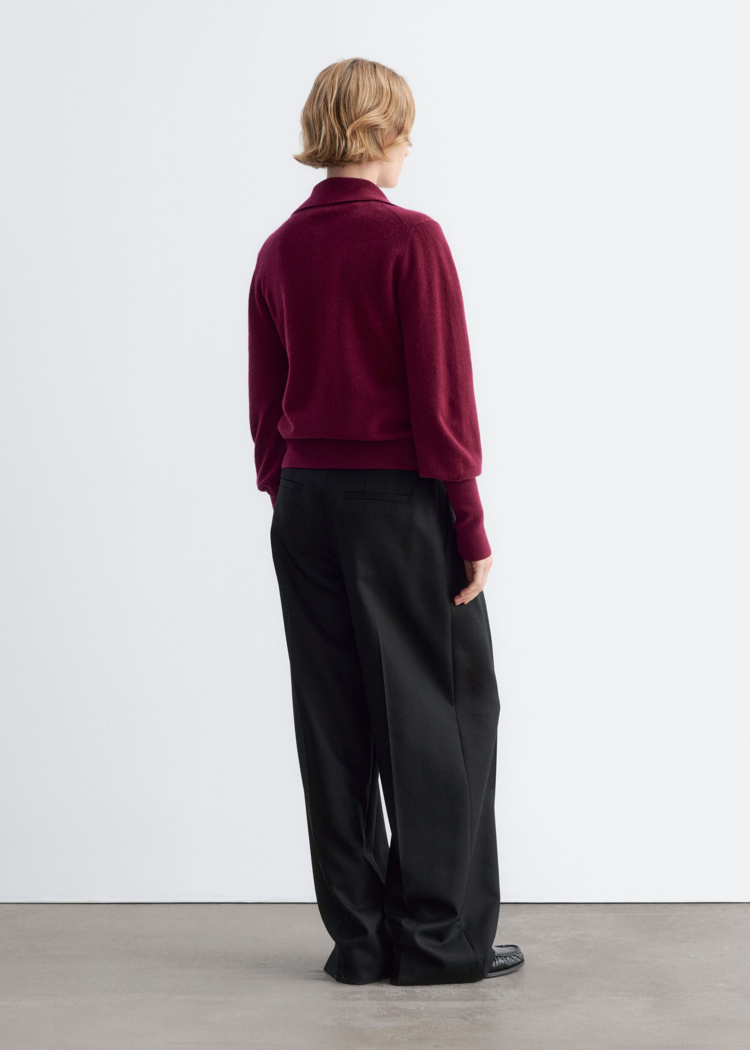 High-Neck Wool Cardigan Burgundy