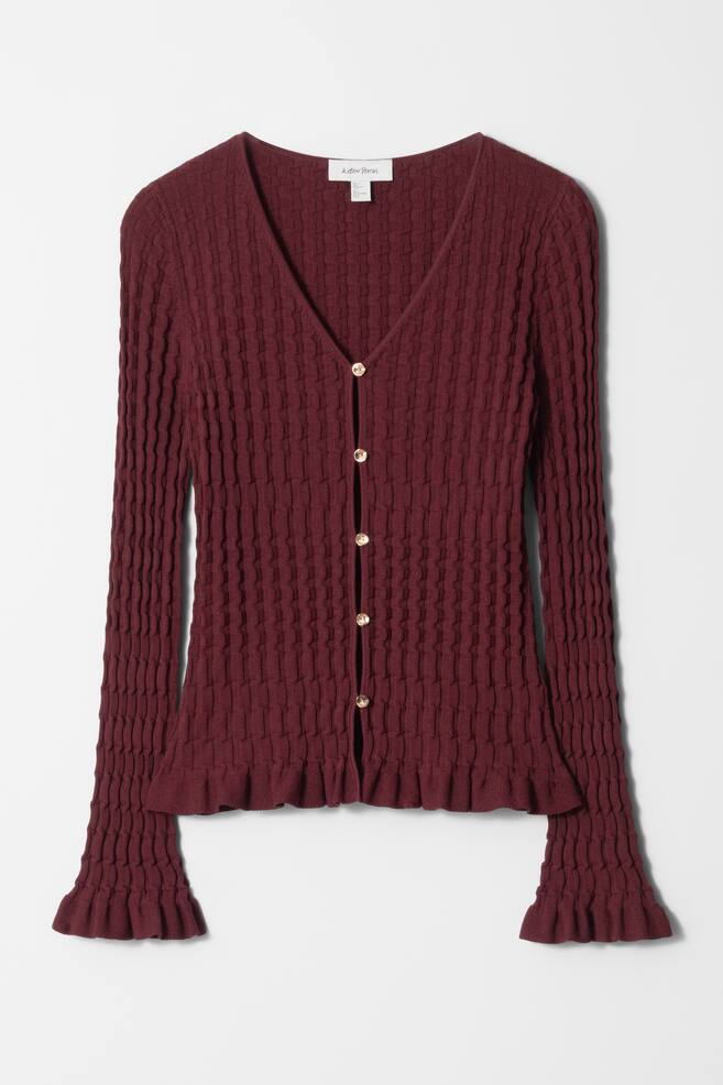 Textured Knit Cardigan - Dark Red - 1