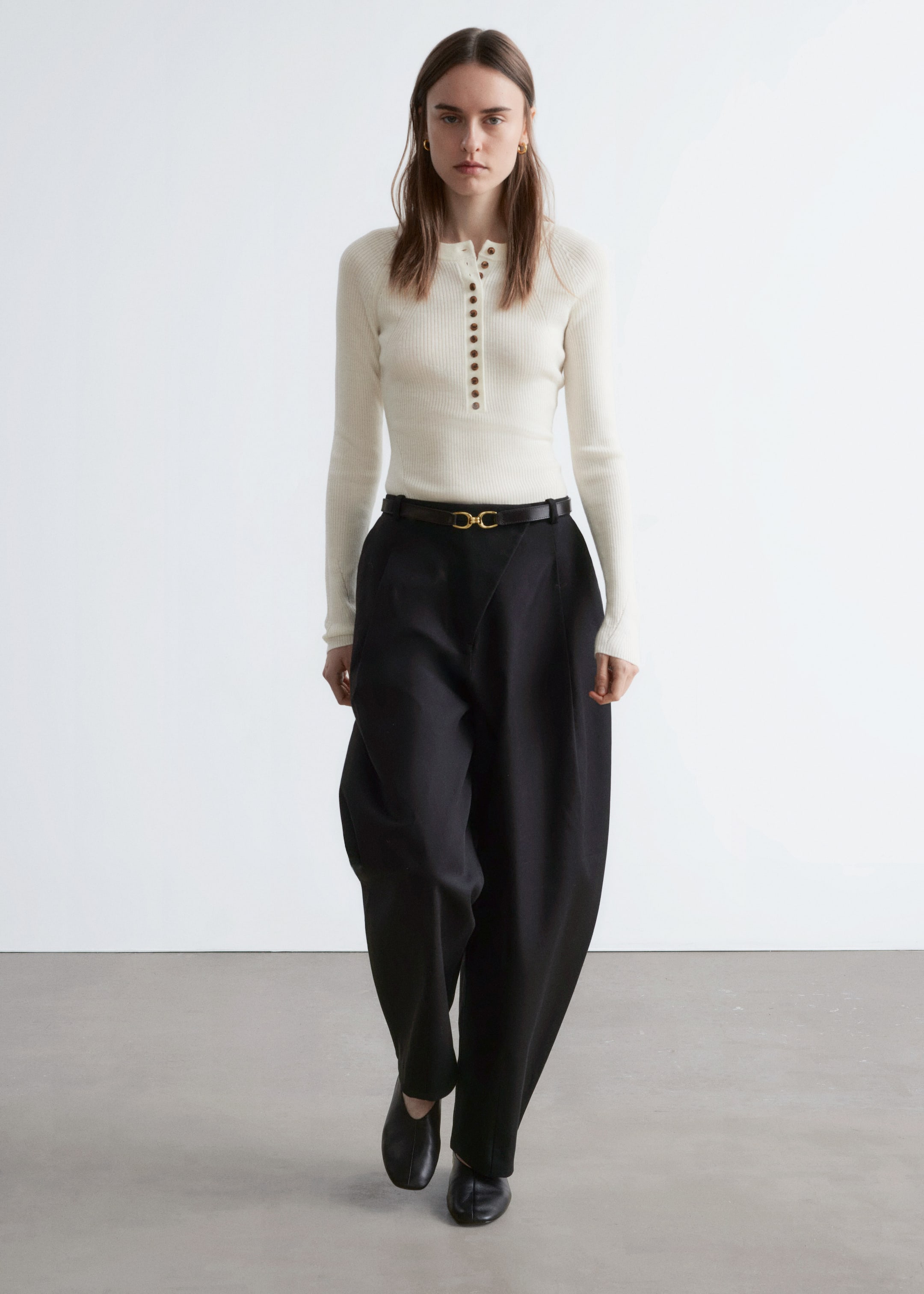 Преглед на по-голямо изображение: Полуплакетен вълнен топ - Кремаво - ЖЕНИ | H&M BG 3